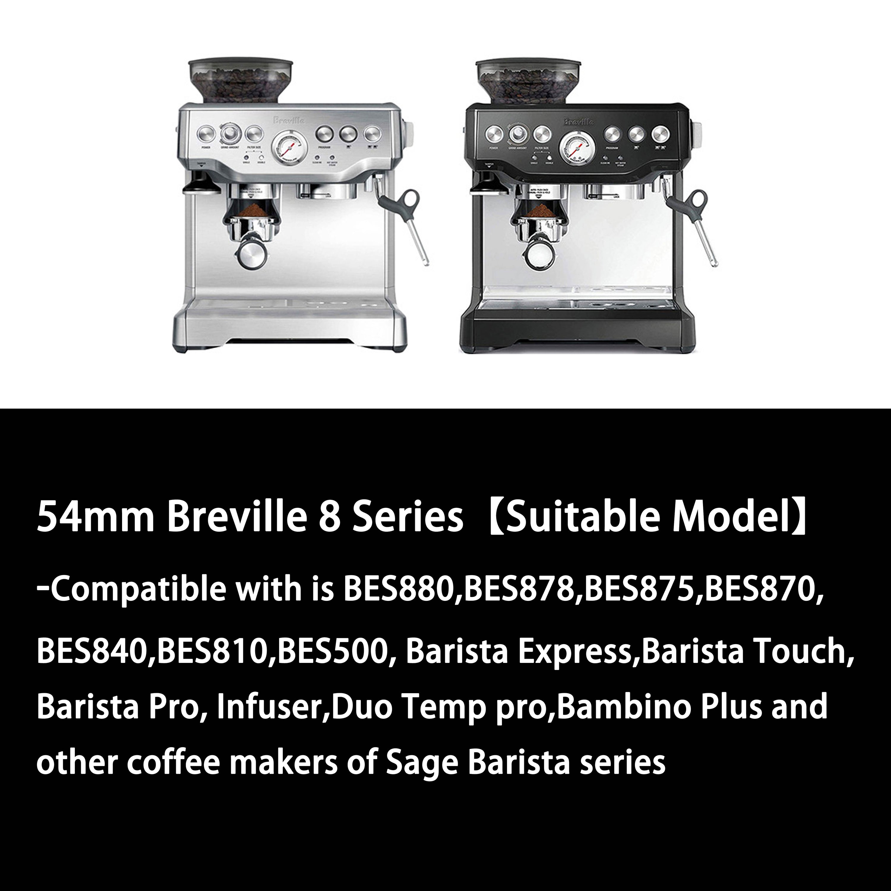 NEOUZA 54mm & 58mm Bottomless Portafilter for Breville 870/875/878/880, 900XL/920XL/980XL/990BSS with Filter Basket, Tamper Mat, Spoon, Cleaning Brush