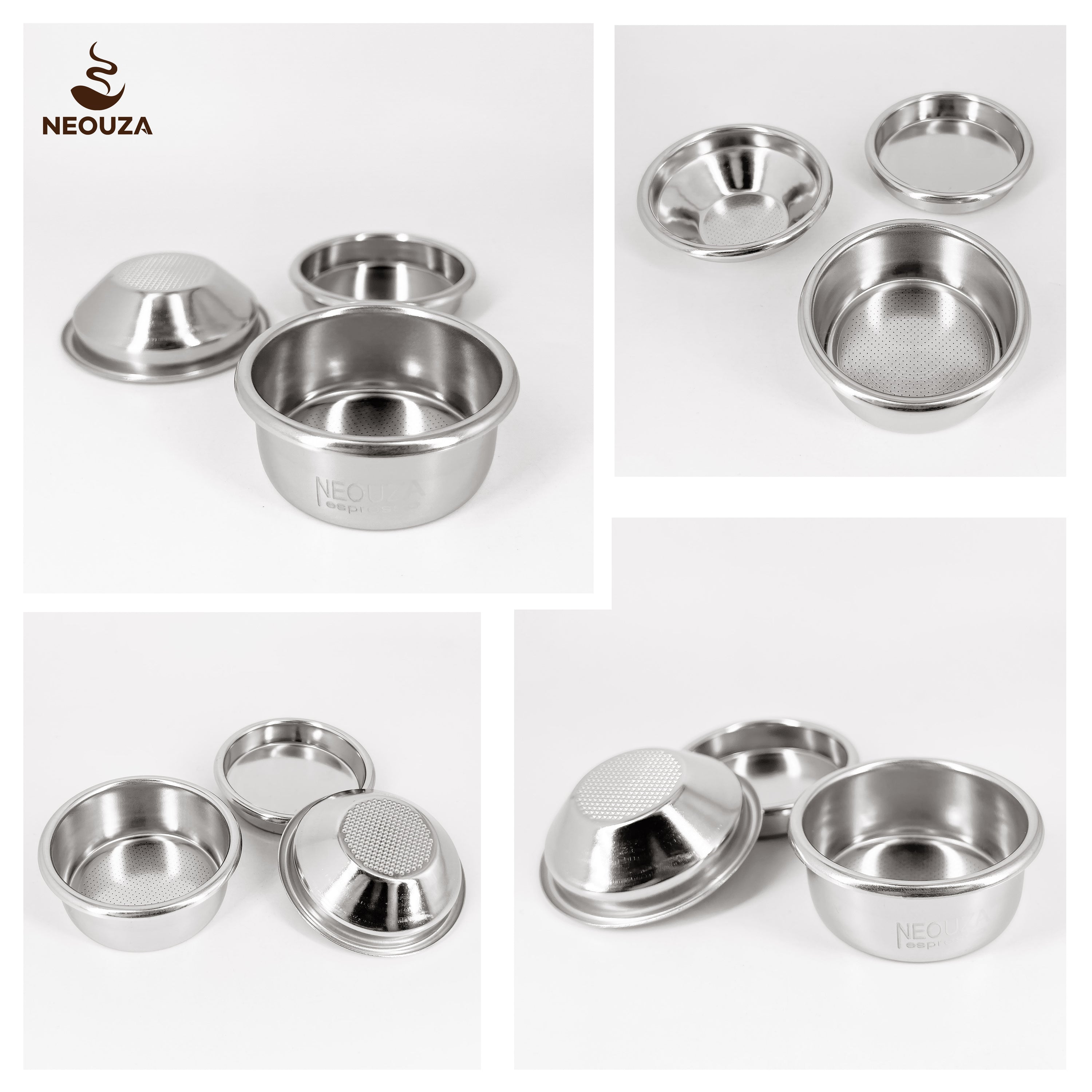 NEOUZA Filterkorb 54 mm für Espressomaschine Breville, Espressozubehör, Barista-Ersatzteile, bodenloser Siebträger aus 304 Edelstahl, 2 Tassen 