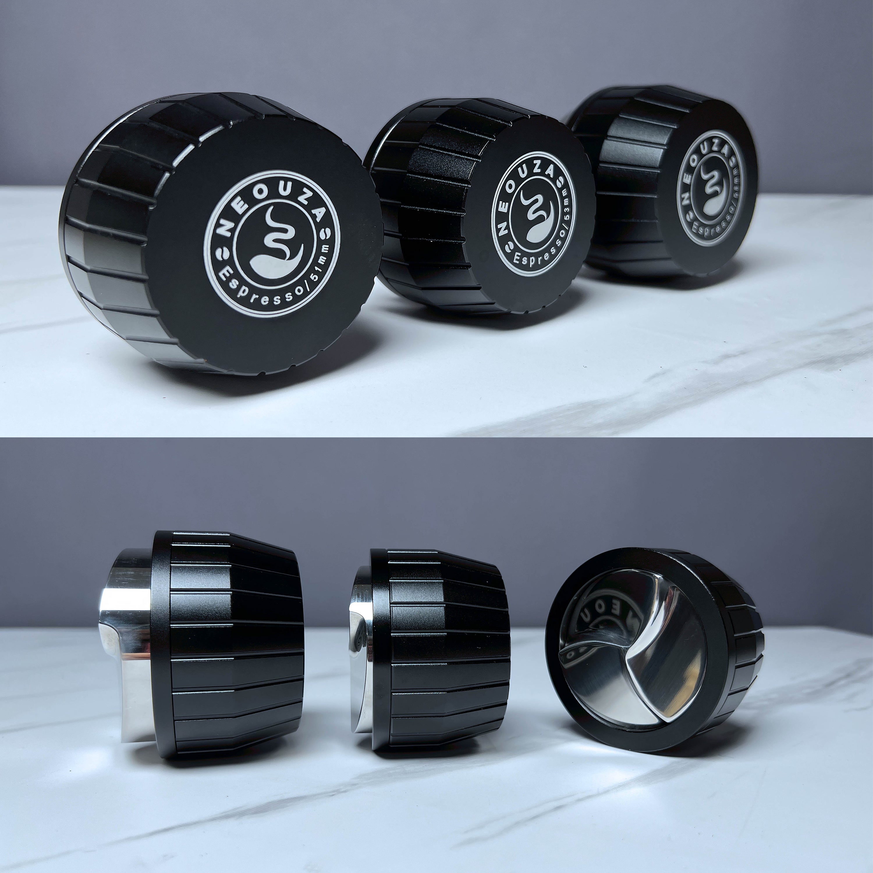 NEOUZA Coffee Distributor 51mm 53mm 58mm - Gravity Self Adaptive for Espresso Portafilter, Leveler with 3 Leaf Clover Base
