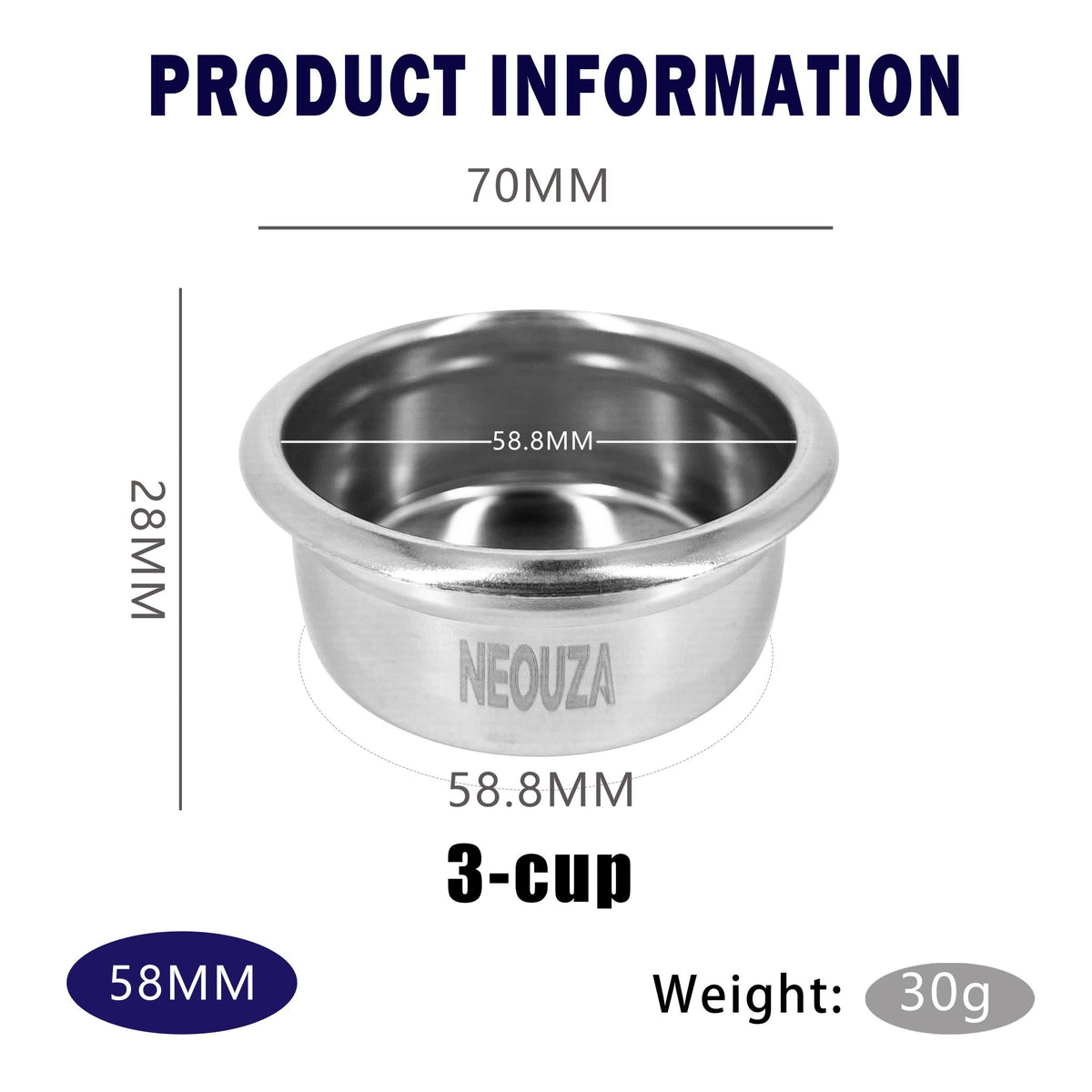 NEOUZA 58mm Stainless Steel Filter Basket 1/2 Cup for Espresso Bottomless Portafilter,compatible with Expobar,Breville 9,Nuova,La marzocco,E61 Rancilio,Gemilai 58mm Coffee Machine - NEOUZA Official Website