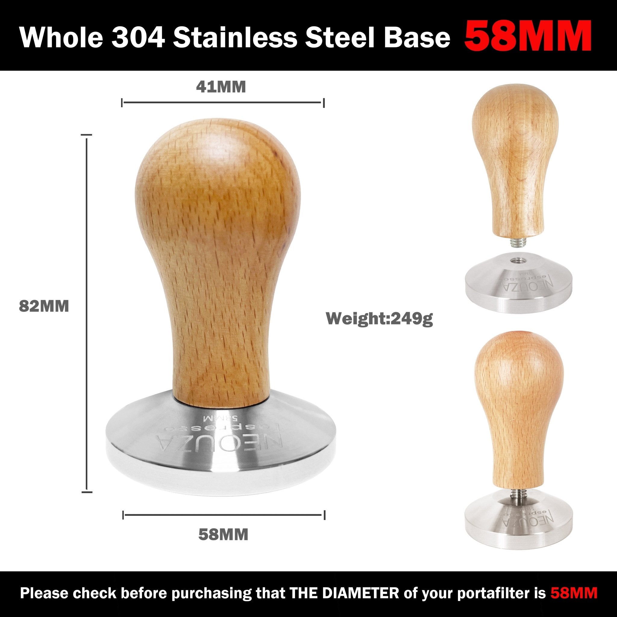 NEOUZA Coffee Machine Tamper 51mm 53mm 58mm Barista Powder Bean Press Wooden Handle Stainless Steel Flat Base,Fit for Espresso Filter Basket Portafilter - NEOUZA Official Website