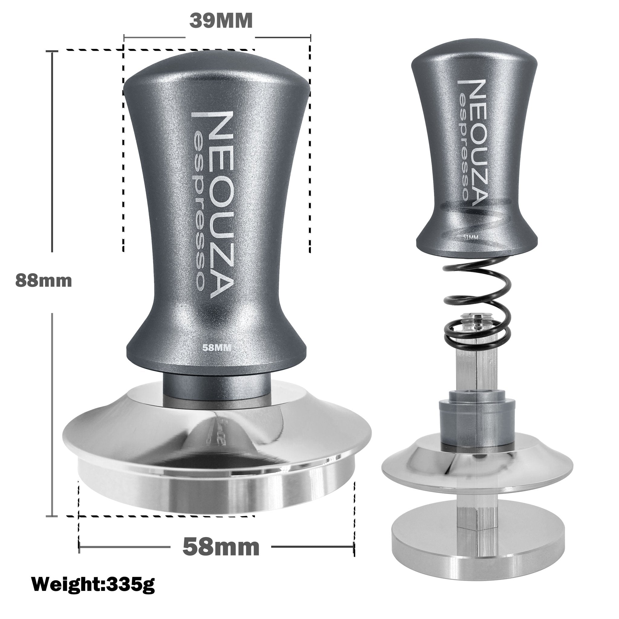 NEOUZA Coffee Tamper Spring Loaded Self-Leveling for Espresso Machine, 304 Stainless Steel Anti-Stick Base, Aluminium Handle - NEOUZA Official Website