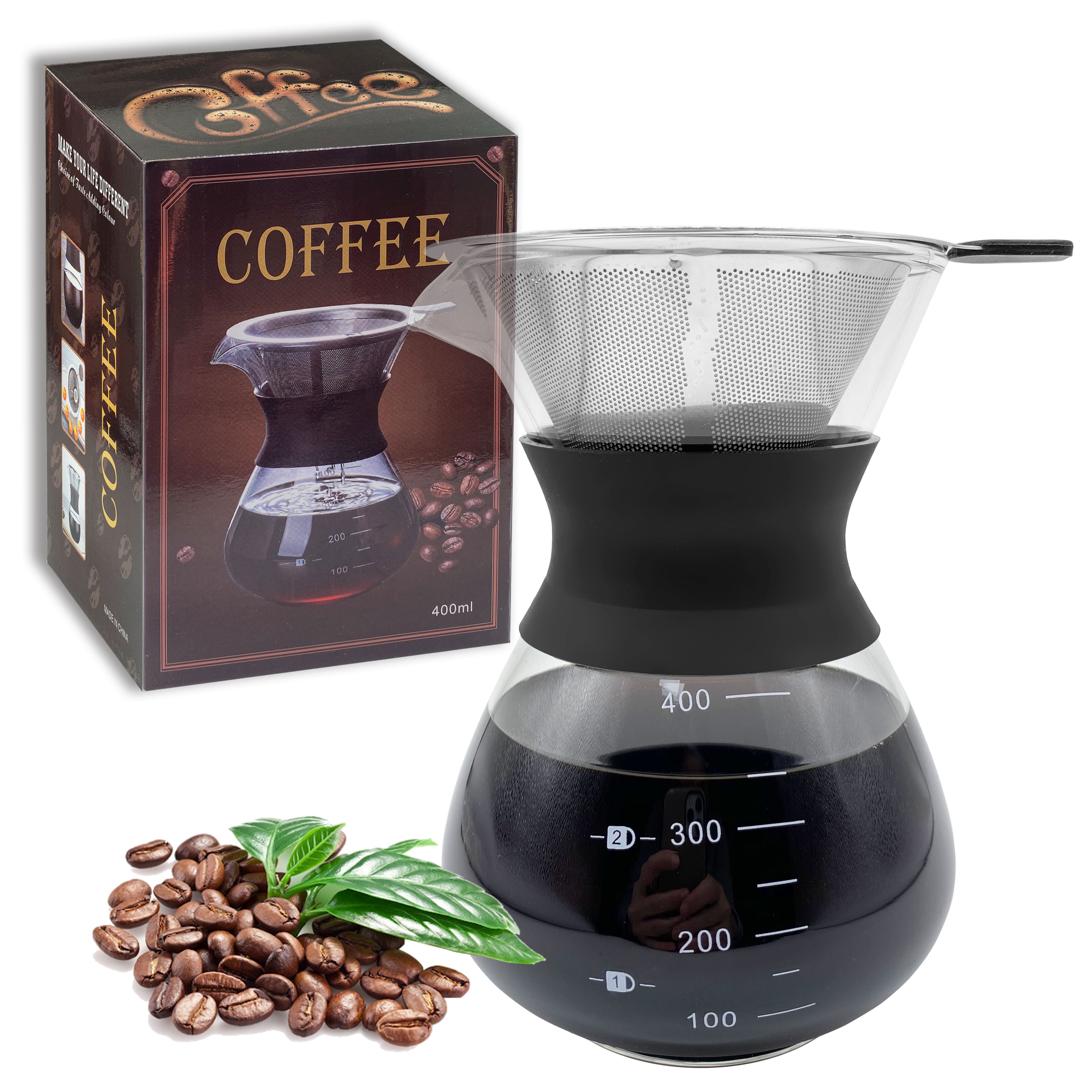 NEOUZA Pour Over Coffee Maker Set with Reusable Stainless Steel Drip Filter, ,400ml