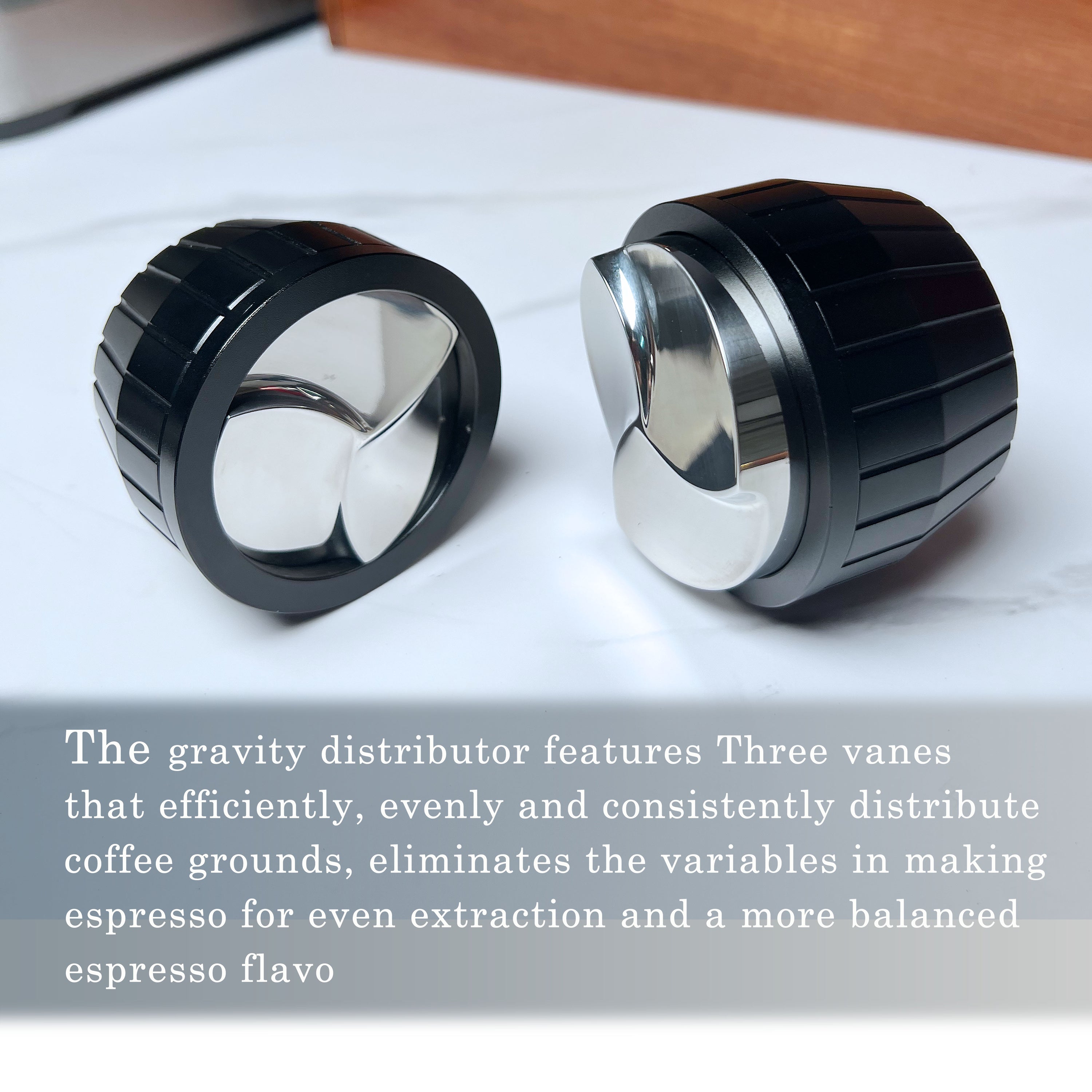 NEOUZA Coffee Distributor 51mm 53mm 58mm - Gravity Self Adaptive for Espresso Portafilter, Leveler with 3 Leaf Clover Base