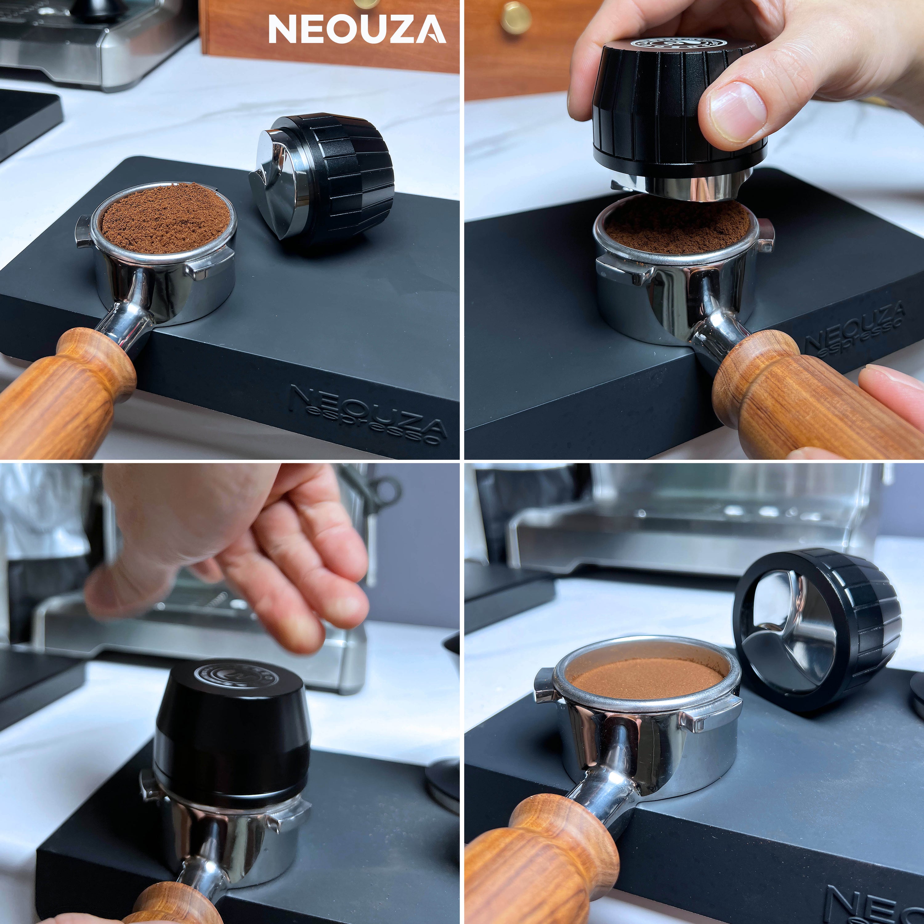 NEOUZA Coffee Distributor 51mm 53mm 58mm - Gravity Self Adaptive for Espresso Portafilter, Leveler with 3 Leaf Clover Base