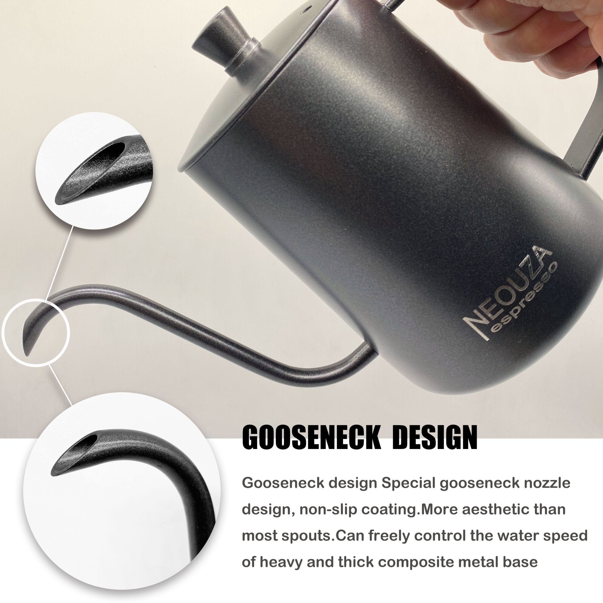 NEOUZA Pour Over Coffee Kettle, Gooseneck Kettle，Drip Coffee Maker Kettle ,Black Teflon,Stainless Steel 600ml/250ml - NEOUZA Official Website
