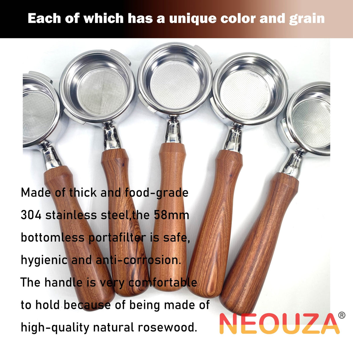 NEOUZA 58mm Bottomless Portafilter Set for Espresso Coffee Machine Compatible with GAGGIA Classic Pro 304 Stainless Steel Two Ears - NEOUZA Official Website