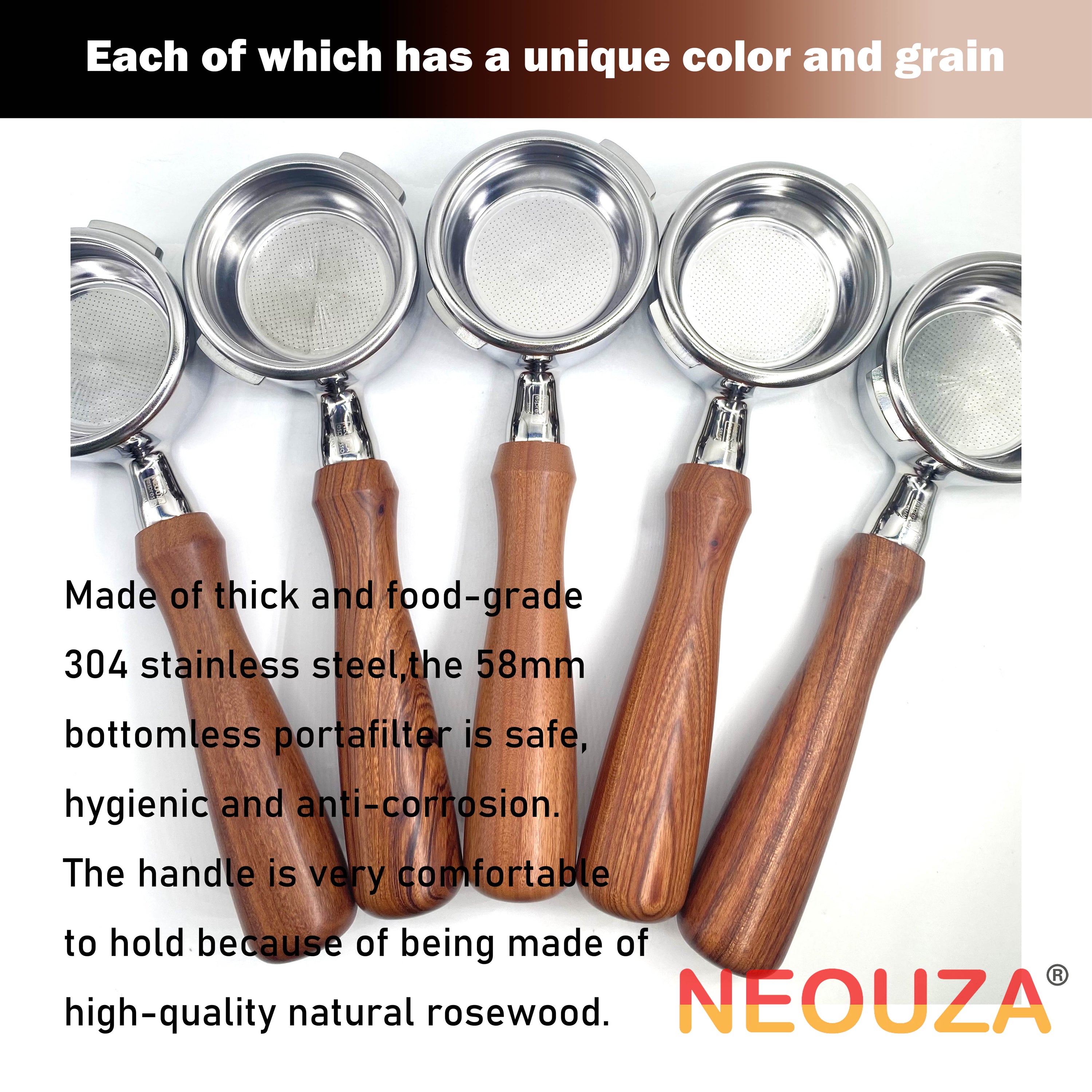 NEOUZA 58mm Bottomless Portafilter Set for Espresso Coffee Machine Compatible with GAGGIA Classic Pro 304 Stainless Steel Two Ears