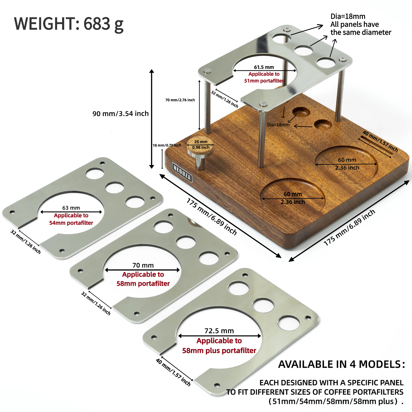 NEOUZA espresso tamper stand and distributor storage station, suitable for 51/53/58mm tampers and distributors, metal storage stand, handle holder, tamping mat