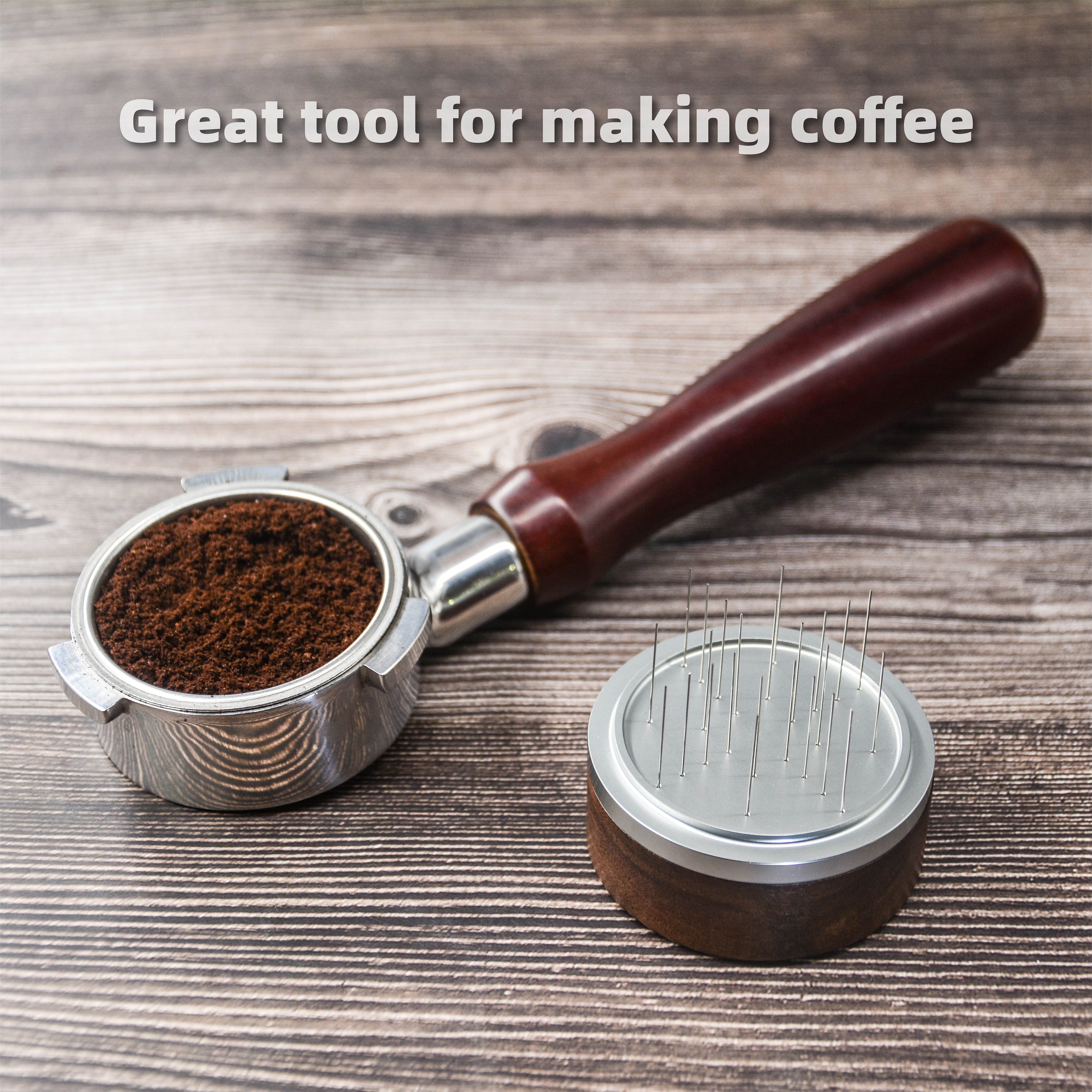 NEOUZA Palm WDT Tool Spinning Espresso Stirrer with Cover,24 Pins, 3 Length Trimmable, Distribution Leveler Accessories for Coffee Machine Portafilters (51/53/58)