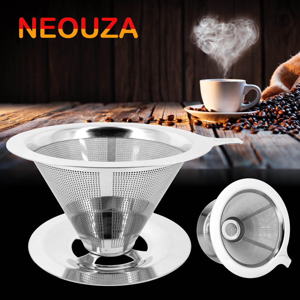 NEOUZA Pour Over Coffee Dripper, Reusable Coffee Filter, Pour Over Coffee Maker,Double Mesh Design of Stainless Steel Cone Filter