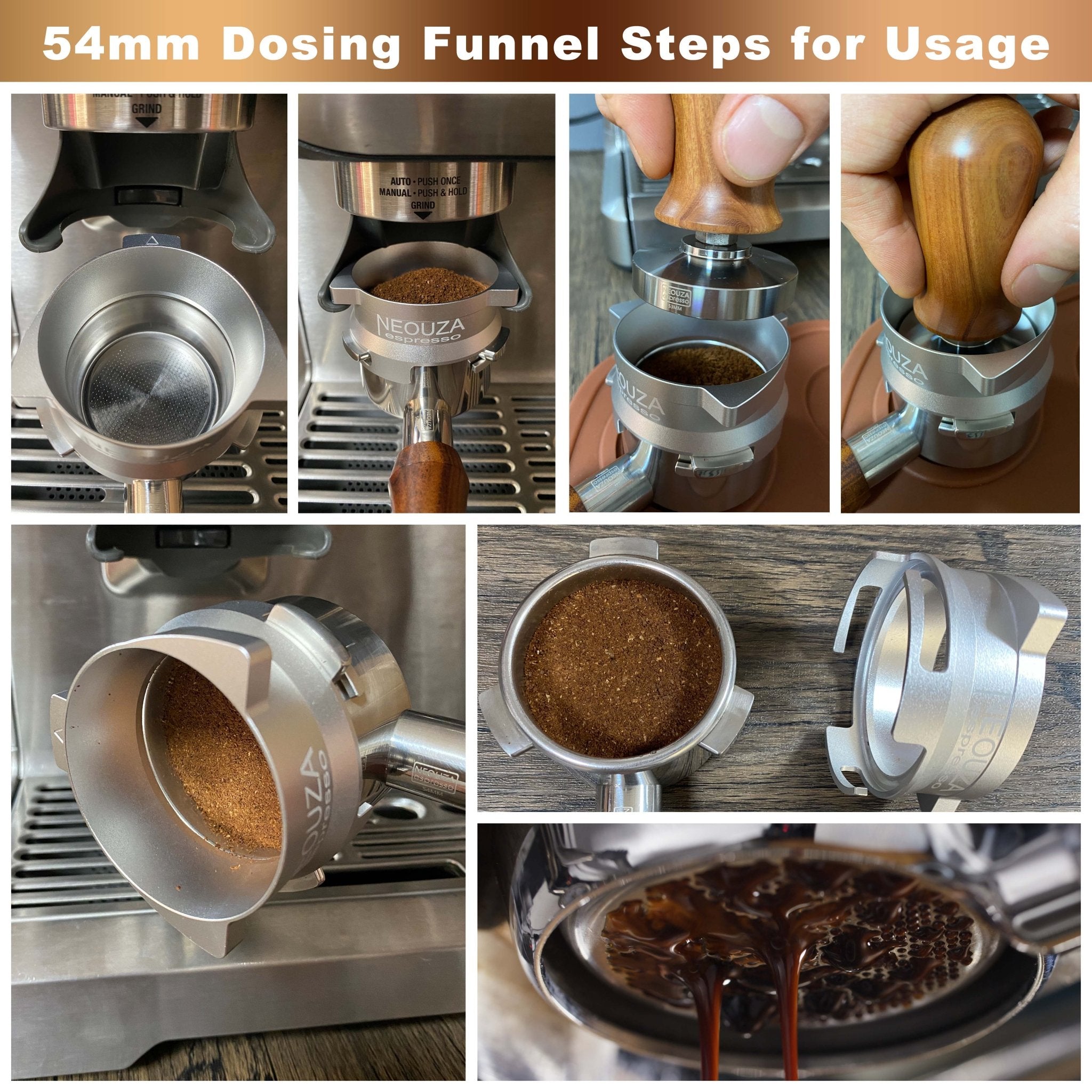 NEOUZA 54mm Dosing Funnel with Grinder Trigger, Hands-Free Auto Dose for Breville BES870/875/878/880 Portafilter - NEOUZA Official Website