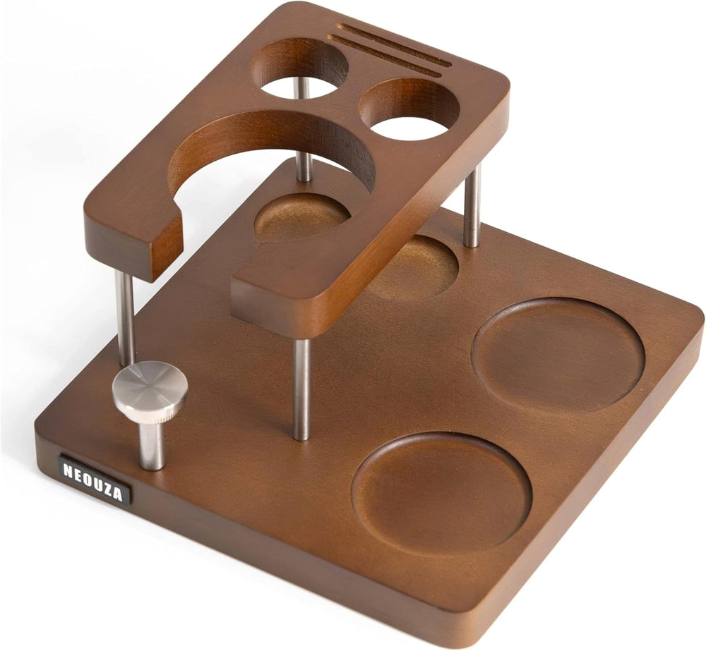 NEOUZA Espresso Tamper Organizer Station for 51/53/58mm Tamper Distributor Portafilter, Wood Taming Station,Portafilter Holder, Tamping Mat (53 MM)