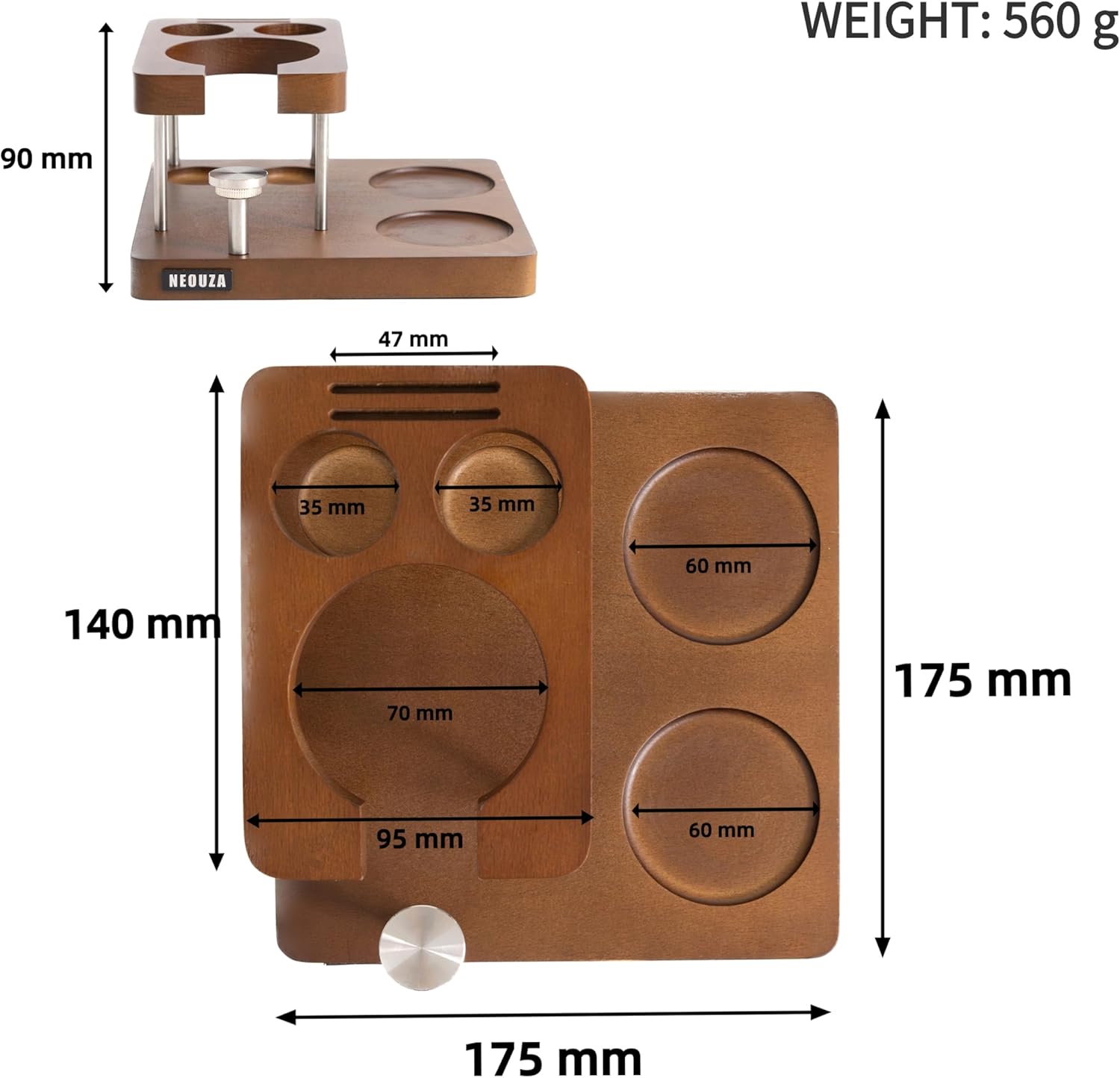 NEOUZA Espresso Tamper Organizer Station for 51/53/58mm Tamper Distributor Portafilter, Wood Taming Station,Portafilter Holder, Tamping Mat (53 MM)