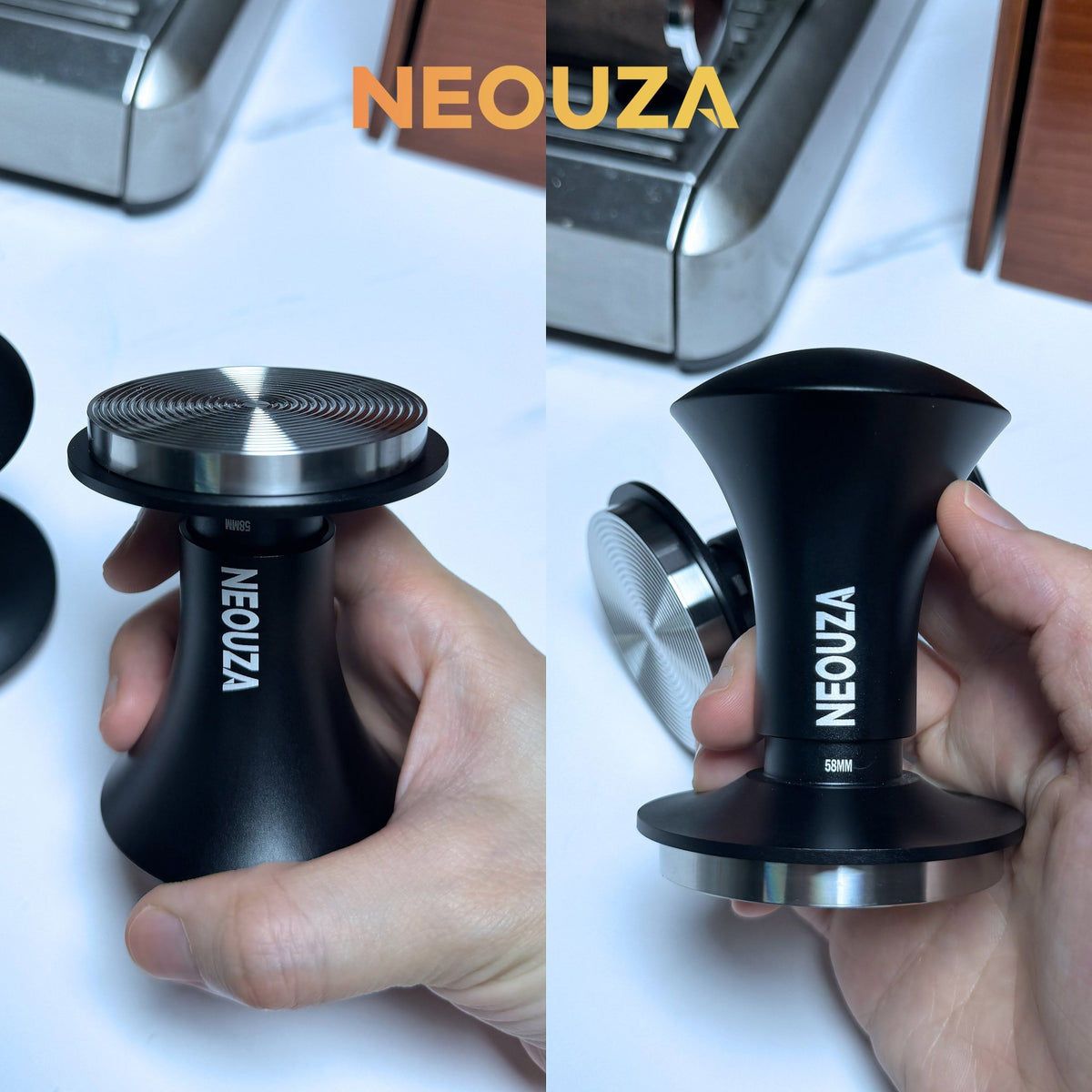 NEOUZA Espresso Tamper V2 49/51/53/58mm Dual Calibrated Spring Loaded for Coffee Machine Portafilter, Anti Pressure Deflection, Refined Handle, Stainless Ripple Base - NEOUZA Official Website