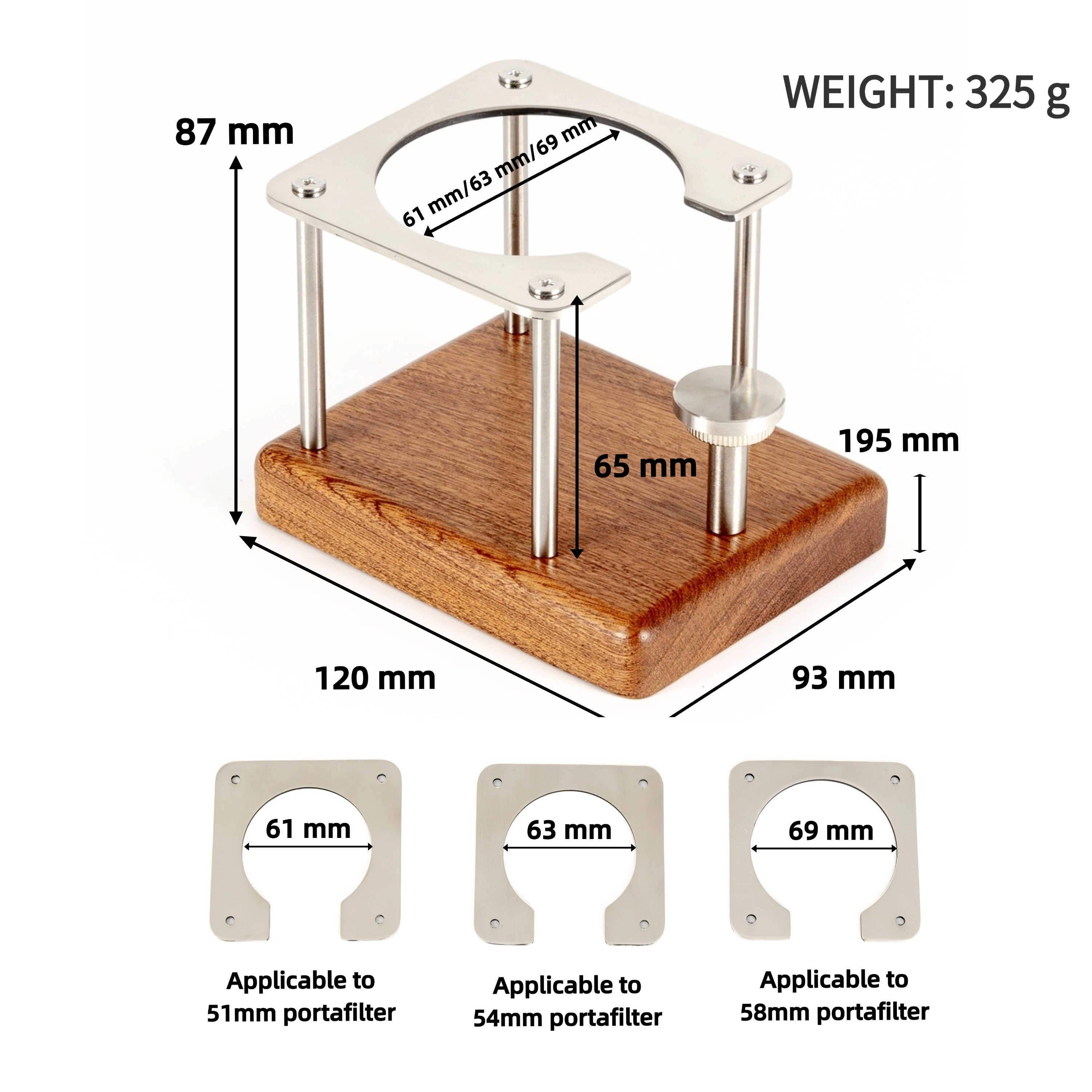 NEOUZA Coffee Tamping Station, 51/54/58mm Portafilter Stand Holder, Fits Most Espresso Machine，Adjustable Height, Sapele Mahogany, Stainless Steel