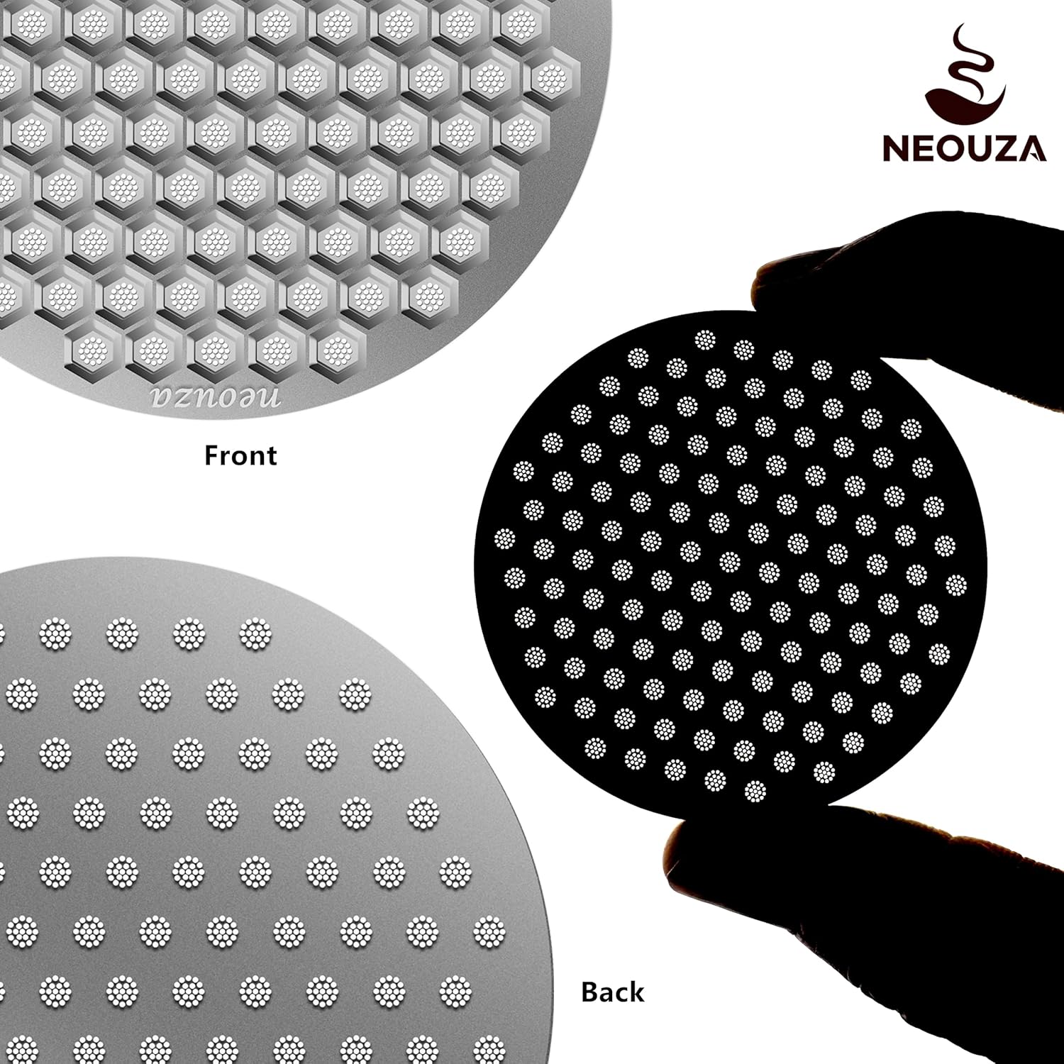 NEOUZA V4 Espresso Puck Screen 0.8mm Thickness Honeycomb Mesh Double Layer Black Protective Coating for Coffee Portafilter Basket (2, Black and Silver, 51mm)