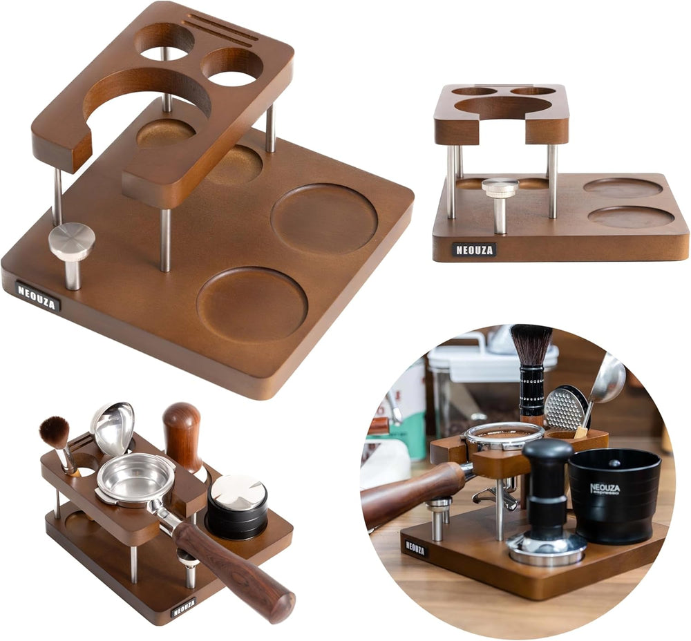 NEOUZA Espresso Tamper Organizer Station for 51/53/58mm Tamper Distributor Portafilter, Wood Taming Station,Portafilter Holder, Tamping Mat (53 MM)