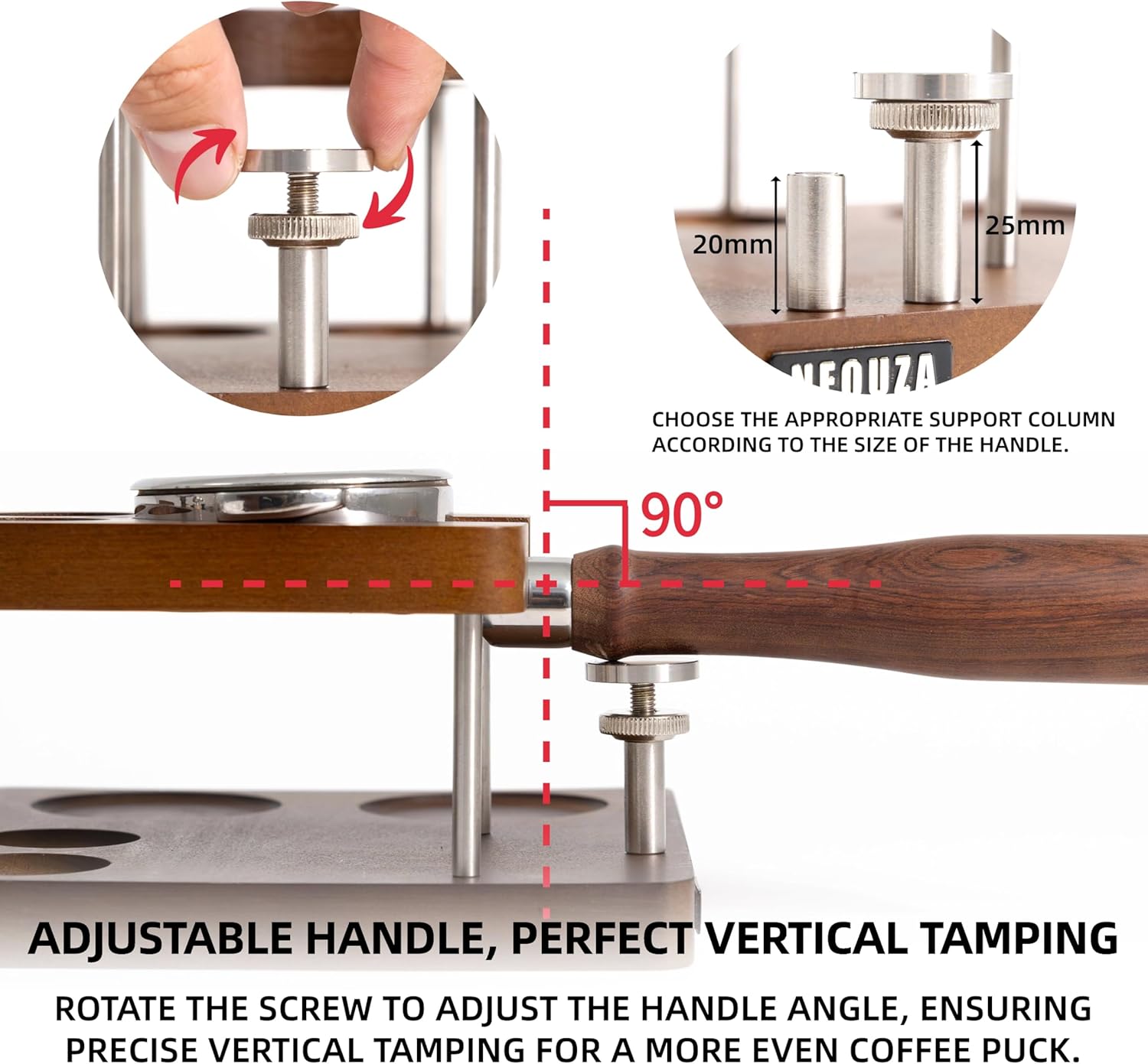 NEOUZA Espresso Tamper Organizer Station for 51/53/58mm Tamper Distributor Portafilter, Wood Taming Station,Portafilter Holder, Tamping Mat (53 MM)