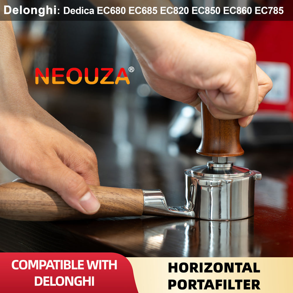 NEOUZA Espresso Bottomless Portafilter 51mm, Flat-Bottom Design for Stable Placement, Compatible with DeLonghi Dedica EC680/685/785/820/850/860 & Smeg Coffee Machines, 304 Stainles