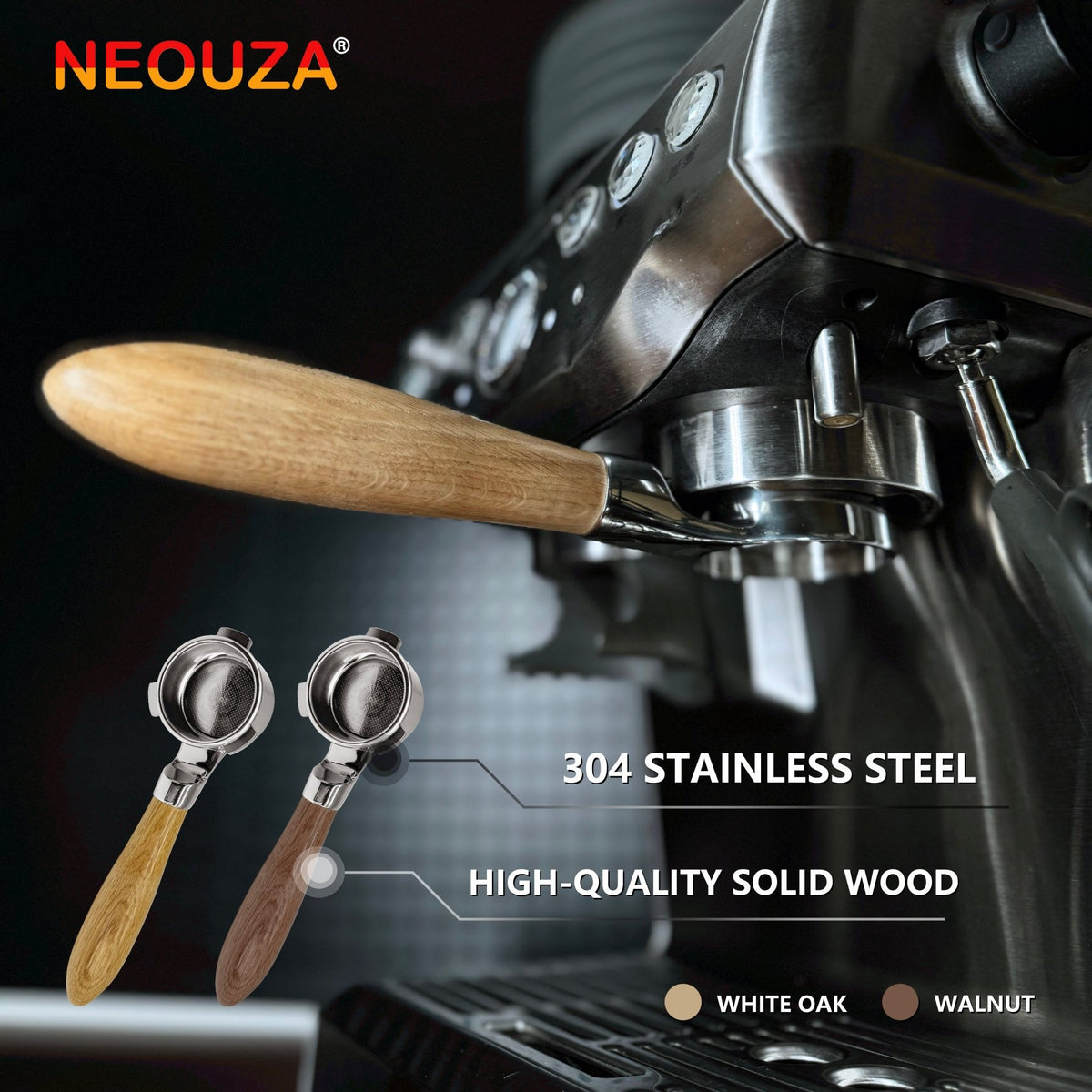 NEOUZA 54mm Bottomless Portafilter, Flat Base for Stability, Compatible with Breville 870/875/878/880 Coffee Machines, 304 Stainless Steel - NEOUZA Official Website