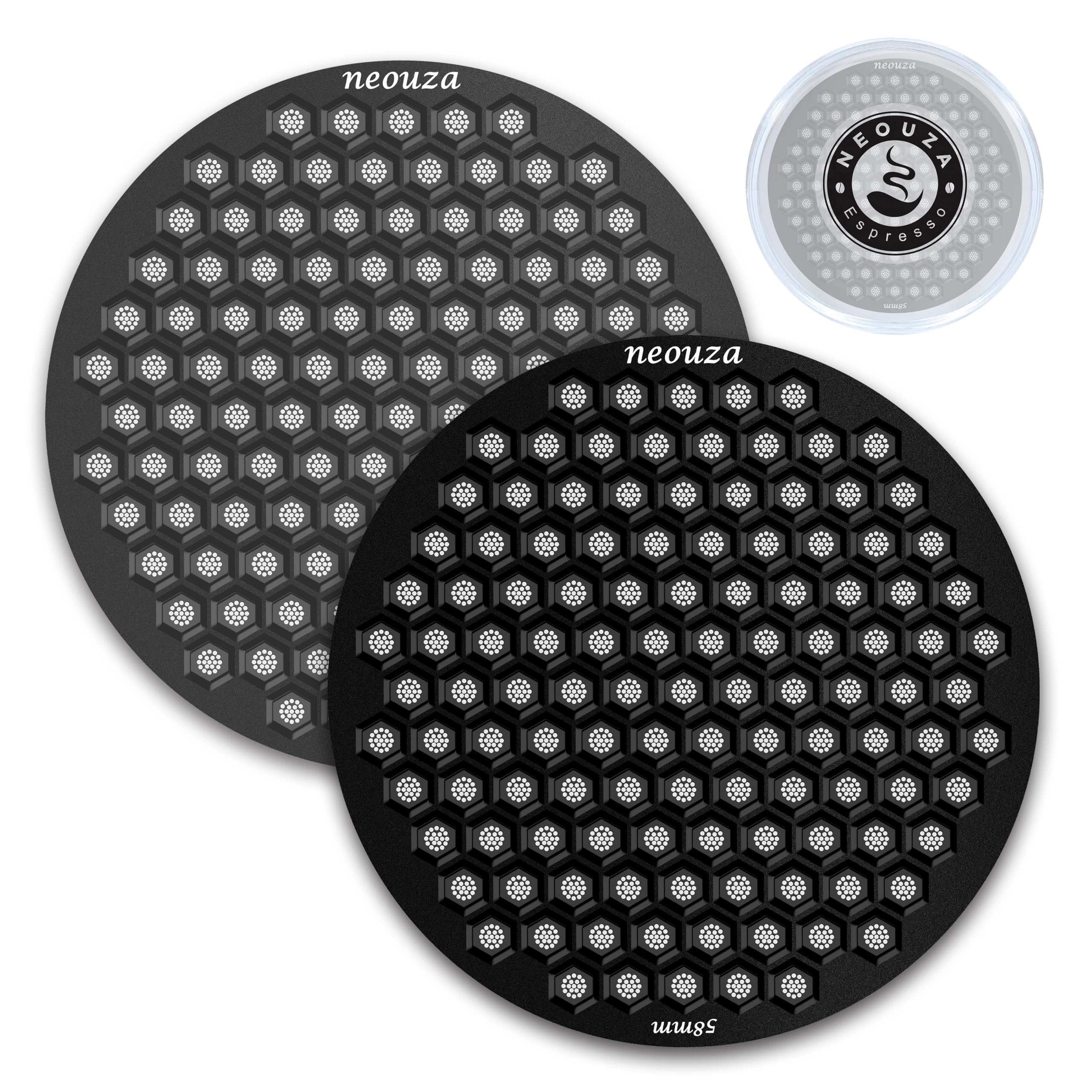 NEOUZA V4 Espresso Puck Screen 0.8mm Thickness Honeycomb Mesh Double Layer Black Protective Coating for Coffee Portafilter Basket (2, Black and Silver, 51mm)