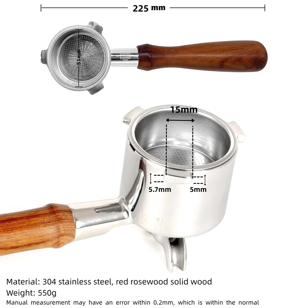 NEOUZA 51 mm Espresso-Siebträger mit Doppelausläufen, kompatibel mit Delonghi La Specialista EC9155/9255/9335/9355/9665/9865, Edelstahl 304 