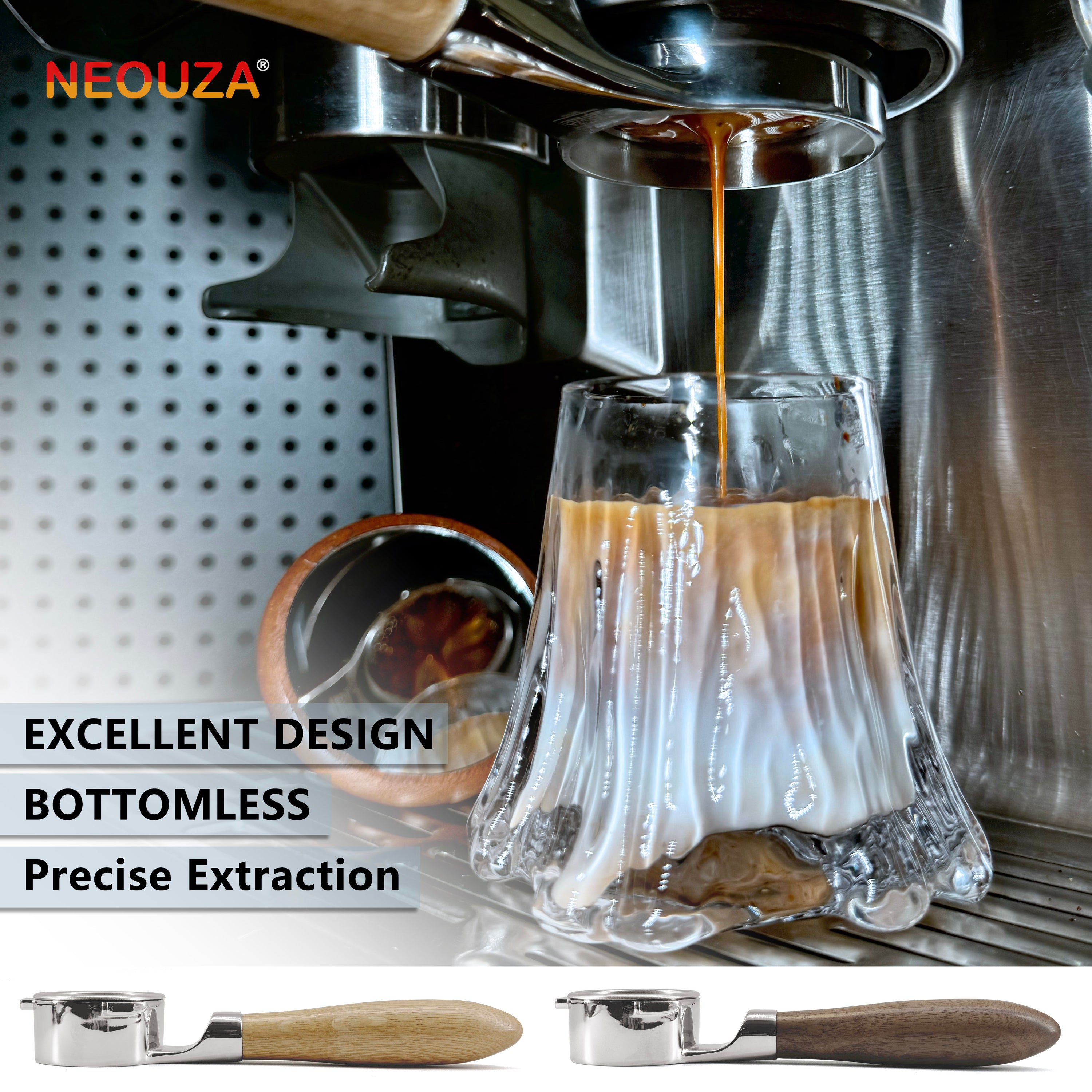 NEOUZA Espresso Bottomless 54mm Portafilter, Flat-Bottom Design for Stable Placement, Compatible with Breville 870/875/878/880 Filter Basket Coffee Machines, 304 Stainless Steel