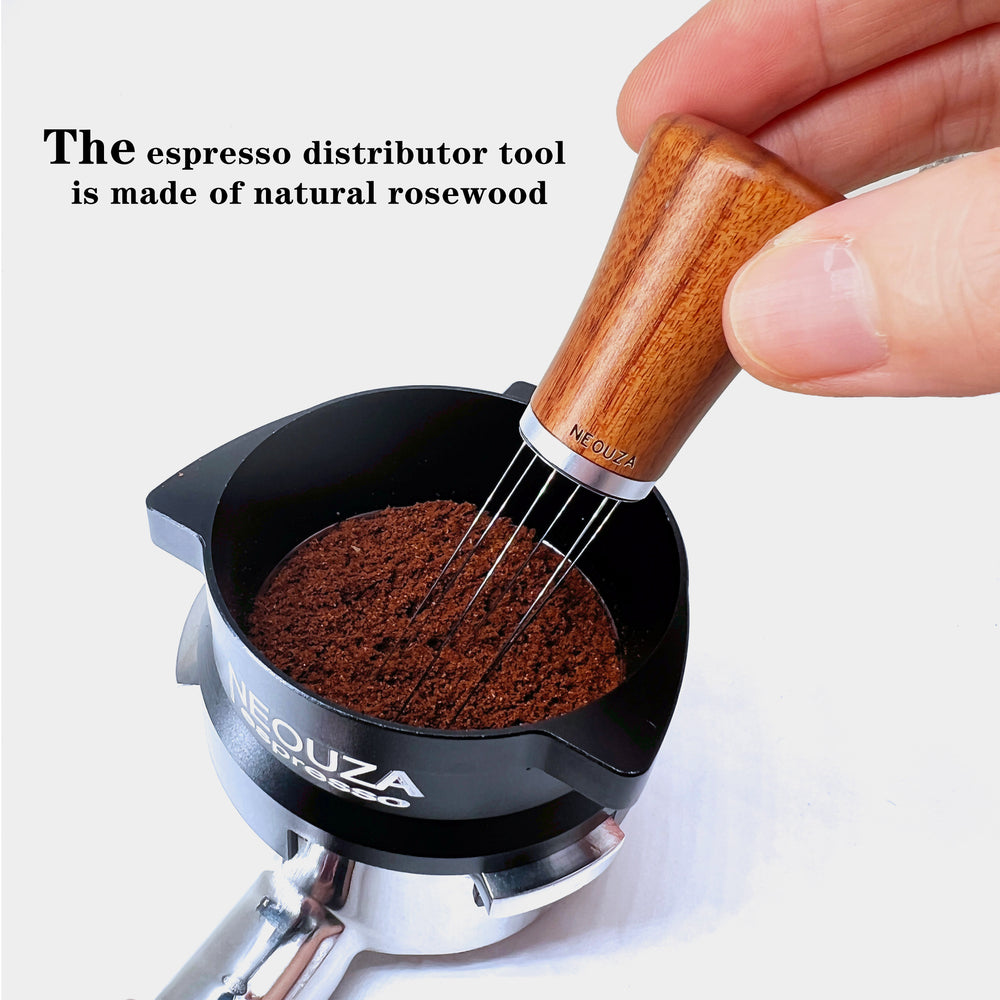 NEOUZA Coffee WDT Distribution Tool Accessories, Wooden Handle, 0.4mm 6 Stainless Needles, Espresso Powder Stirrer