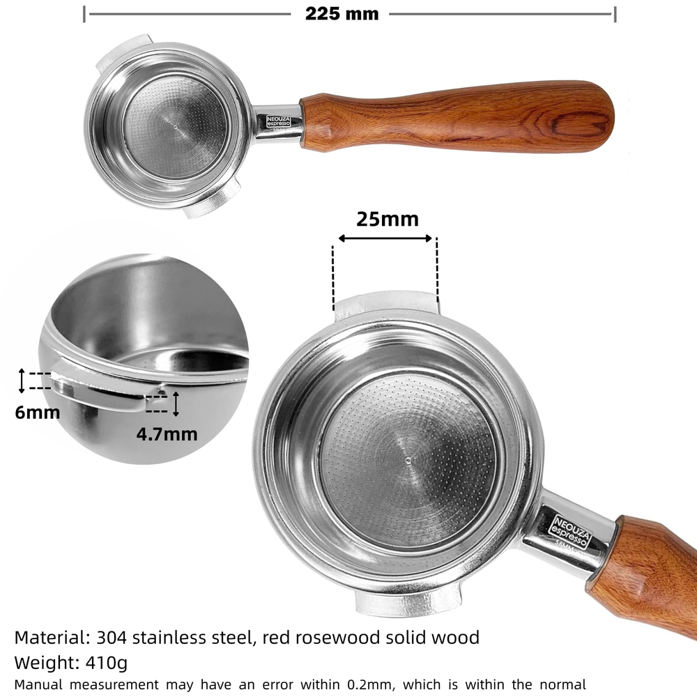 NEOUZA 58 mm bodenloser Siebträger für Nuova Espresso-Kaffeemaschine, 304 Edelstahl, zwei Ohren, mit Filterkorb 