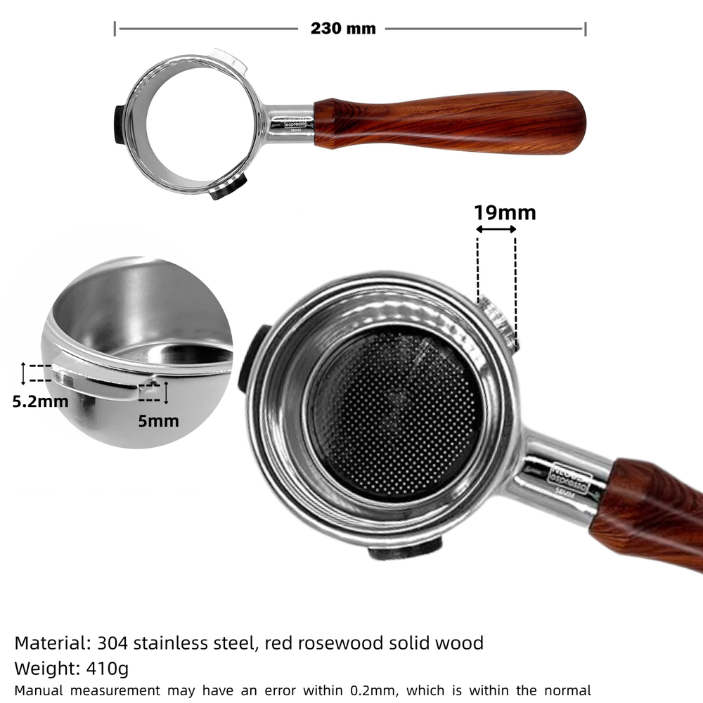 NEOUZA 58 mm bodenloser Siebträger mit drei Ösen, passend für Barsetto, Breville, Sage, Oster, Duchess und mehr, Edelstahl 