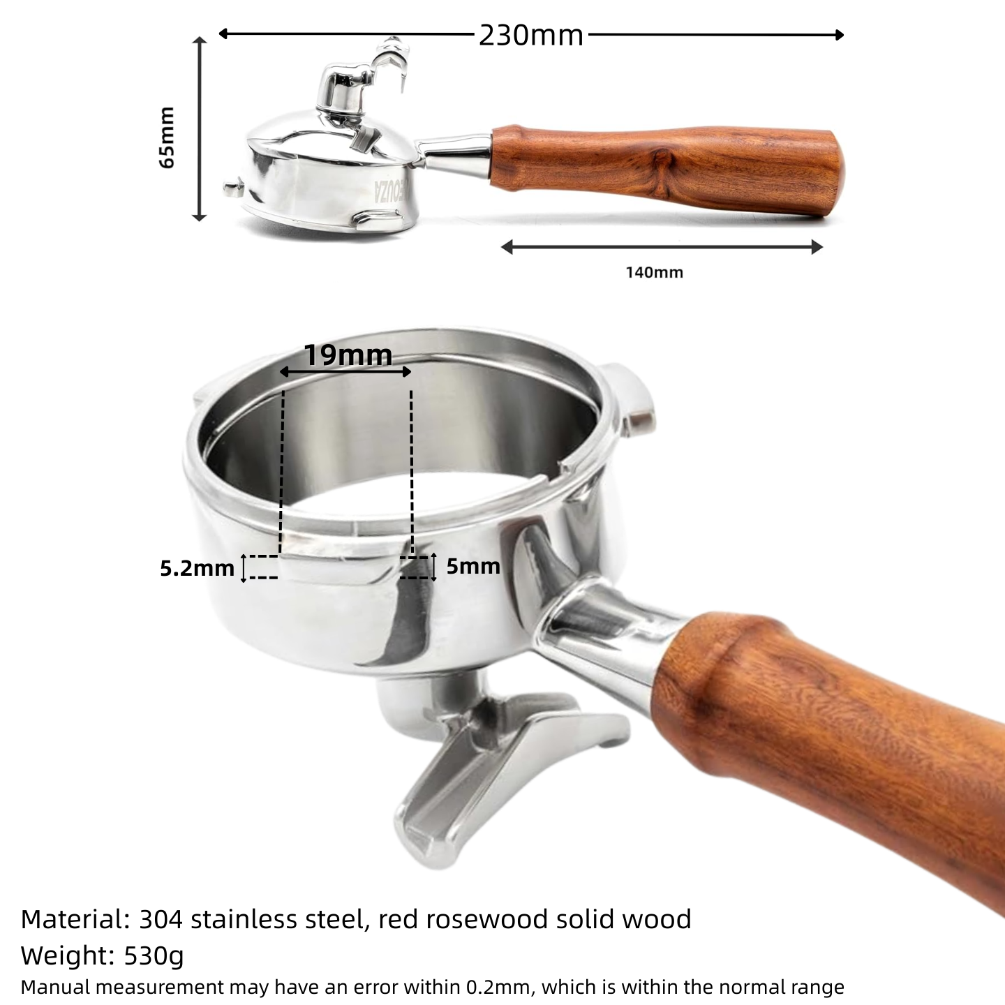 NEOUZA 58mm 3-Ear Portafilter, Double Spouts & Non-Pressurized