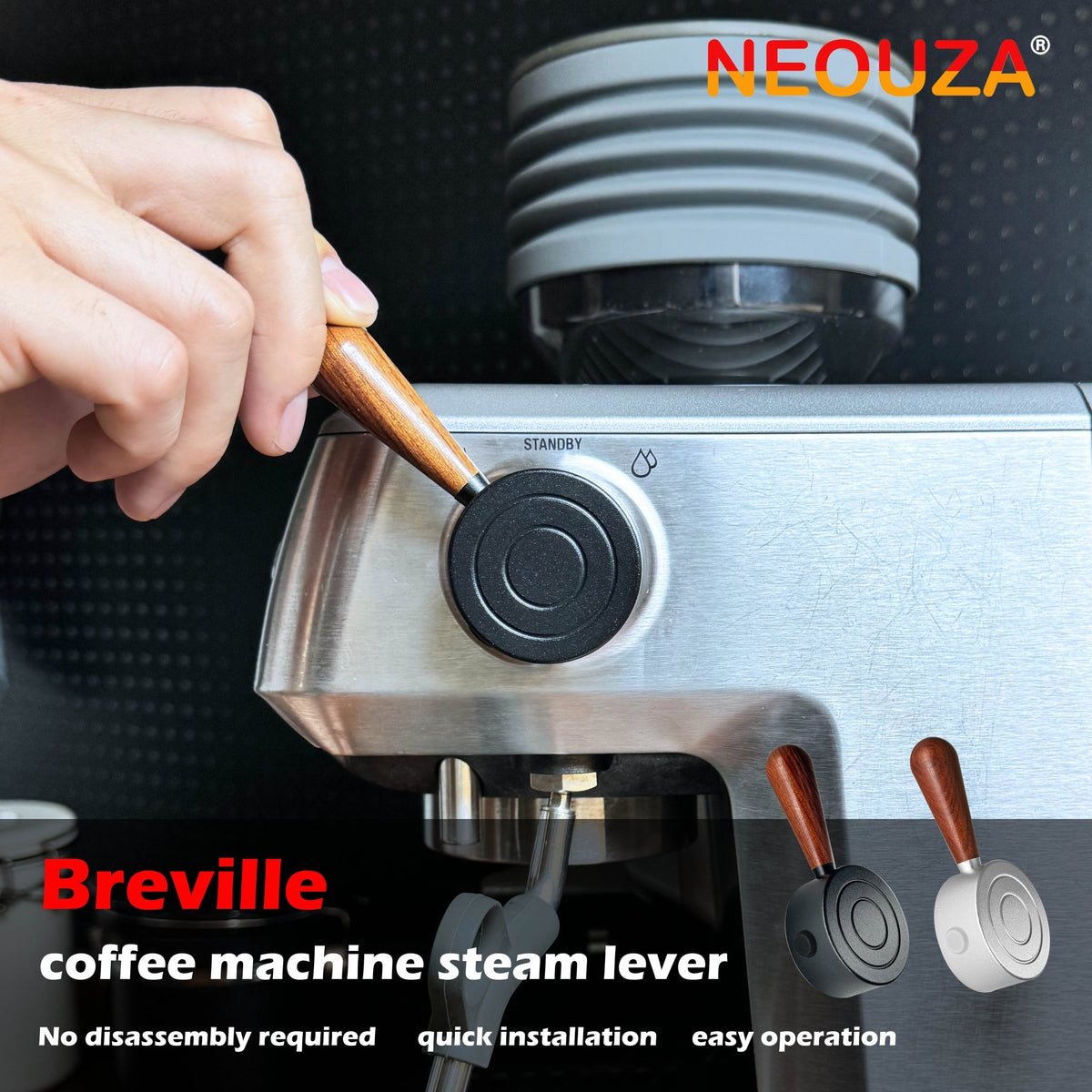 NEOUZA Espresso Machine Upgraded Steam Lever Compatible for Breville Sage Barista Express BES870XL BES875 BES876, Aluminum, Wood Handle - NEOUZA Official Website