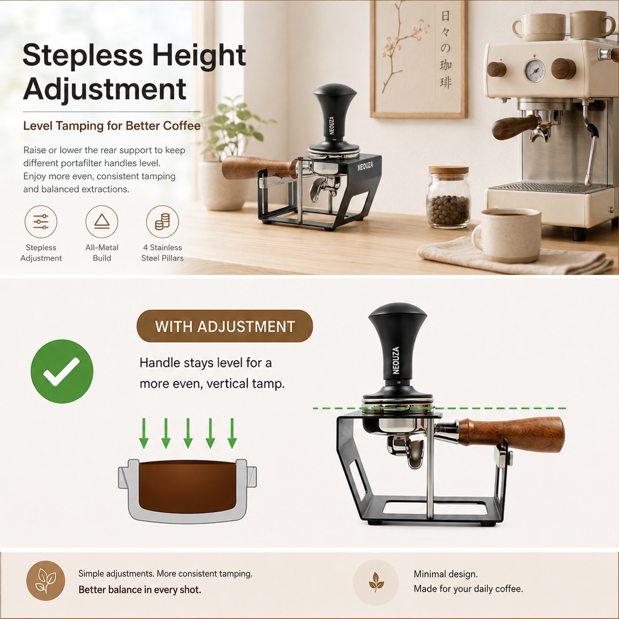 NEOUZA Tamping Station Adjustable Height for Portafilters Metal