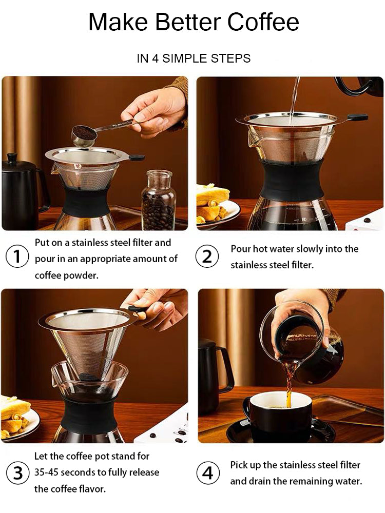NEOUZA Pour Over Coffee Maker Set with Reusable Stainless Steel