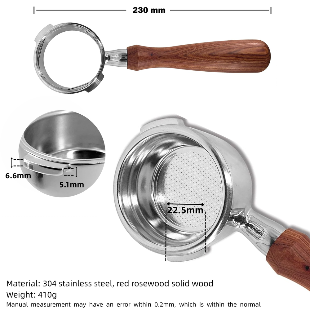 NEOUZA 58 mm bodenloses Siebträger-Set für Espressomaschinen, kompatibel mit GAGGIA Classic Pro, 304 Edelstahl, zwei Ohren 