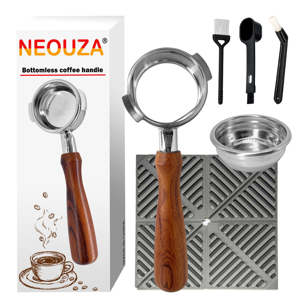 NEOUZA 58mm Bottomless Portafilter for Nuova Espresso Coffee Machine 304 Stainless Steel Two Ears with Filter Basket - NEOUZA Official Website