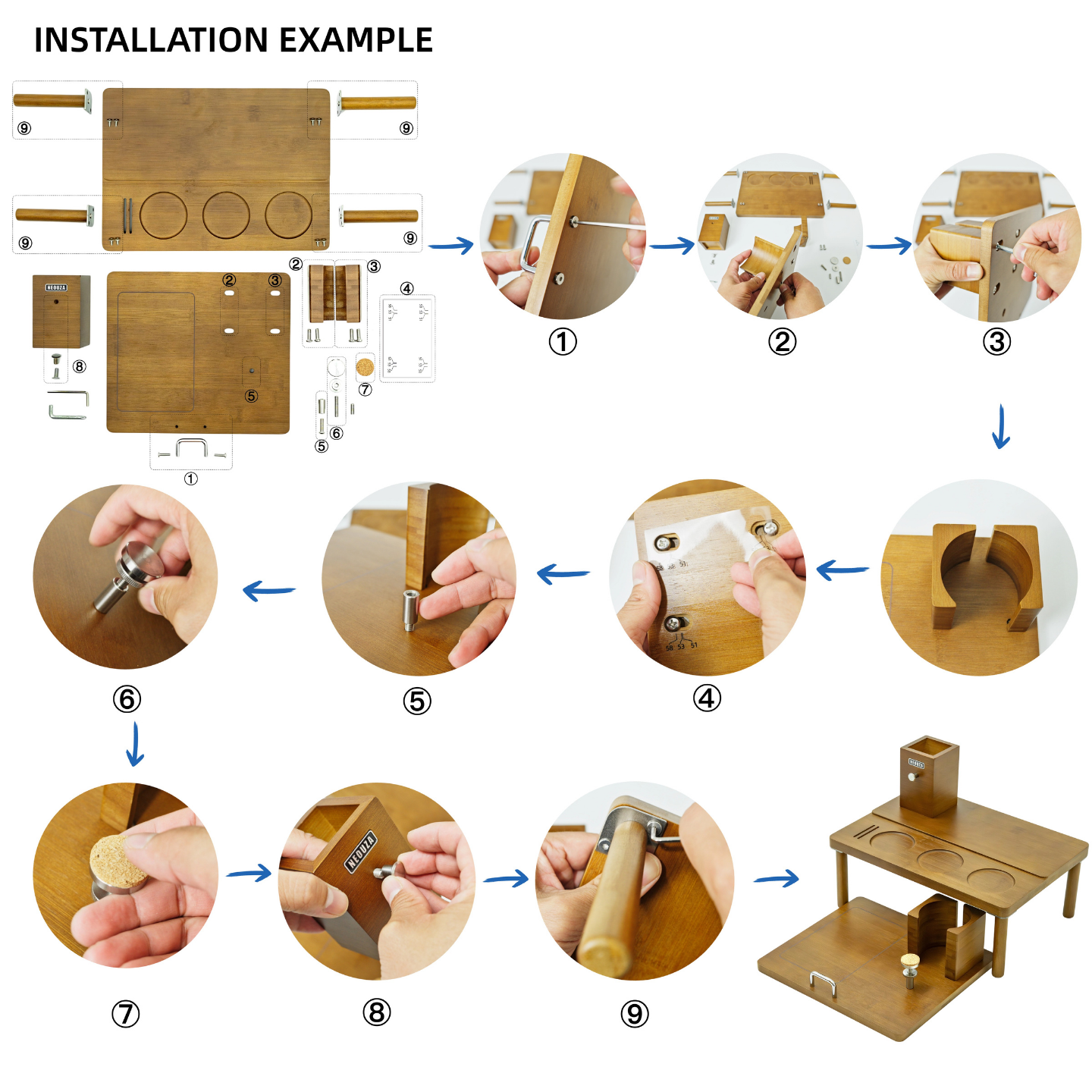 NEOUZA Coffee Double-Layer Tamper Rack Storage Box Multifunctional Solid Wood Adjustable Tamper