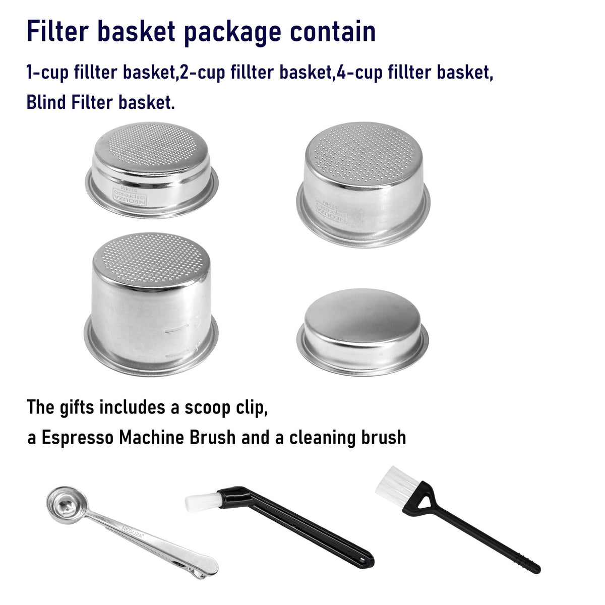 NEOUZA 51mm Filter Basket for Espresso Coffee Machine，Compatible with 51mm portafilter，1/2/4 Cup - NEOUZA Official Website
