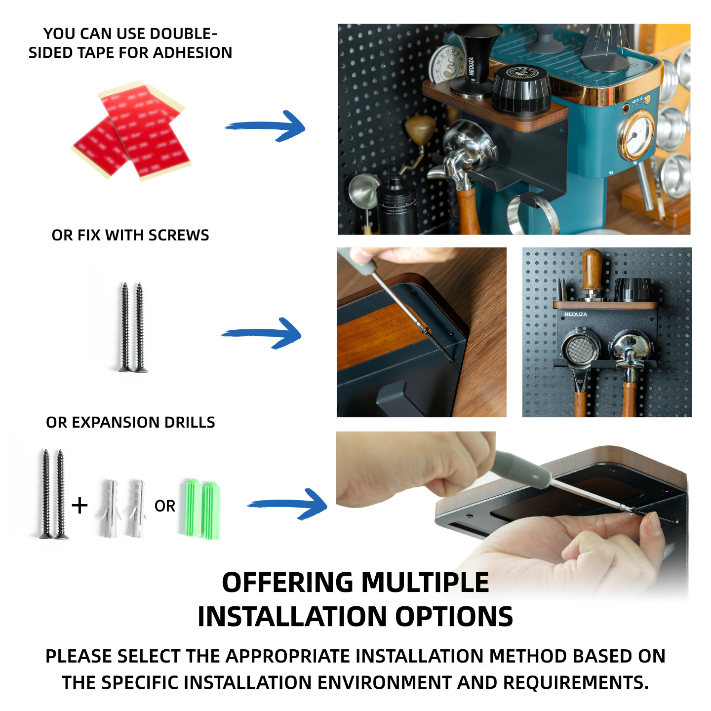 NEOUZA Coffee Handle Rack, Tamper, and Distributor Wall-Mounted Storage, No Drilling Required Coffee Tool Organizer