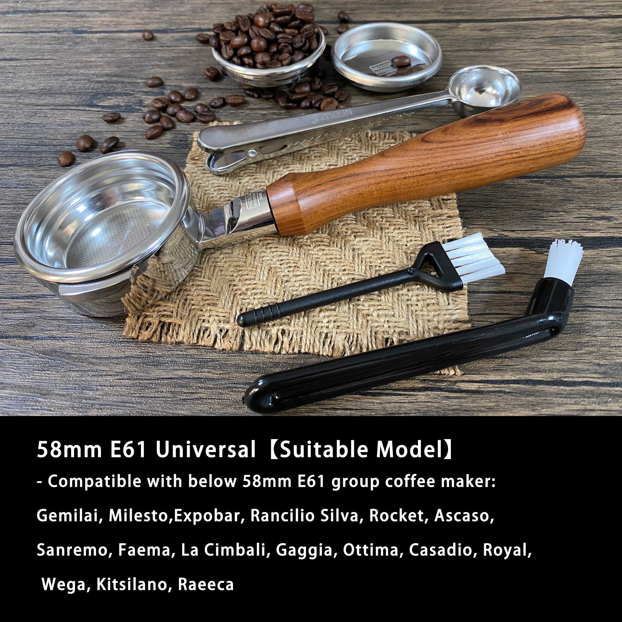 58mm Bottomless Portafilter for Espresso Coffee Machine Compatible with E61 coffee maker：Gemilai, Milesto, Expobar, Pancilio Silva, Rocket, Ascaso, Sanremo, Faema, La Cimbali, Ottima, Casadio, Royal, Wega - NEOUZA Official Website