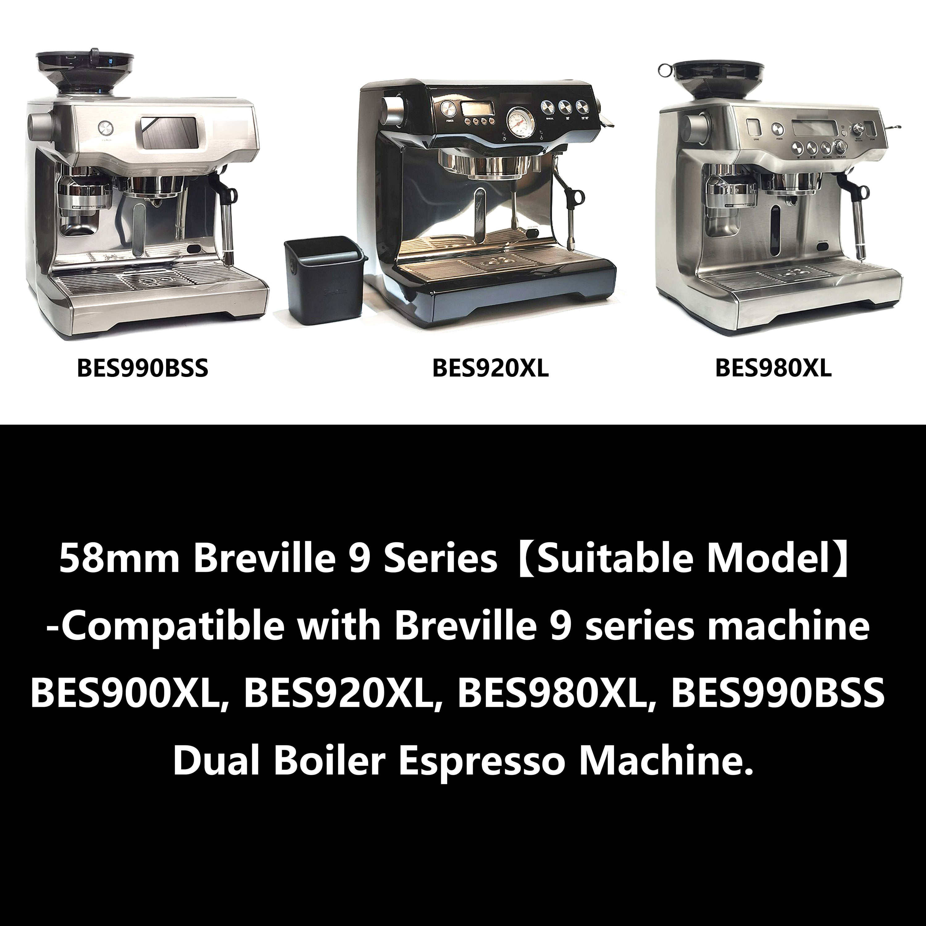 NEOUZA 54mm & 58mm Bottomless Portafilter for Breville 870/875/878/880, 900XL/920XL/980XL/990BSS with Filter Basket, Tamper Mat, Spoon, Cleaning Brush