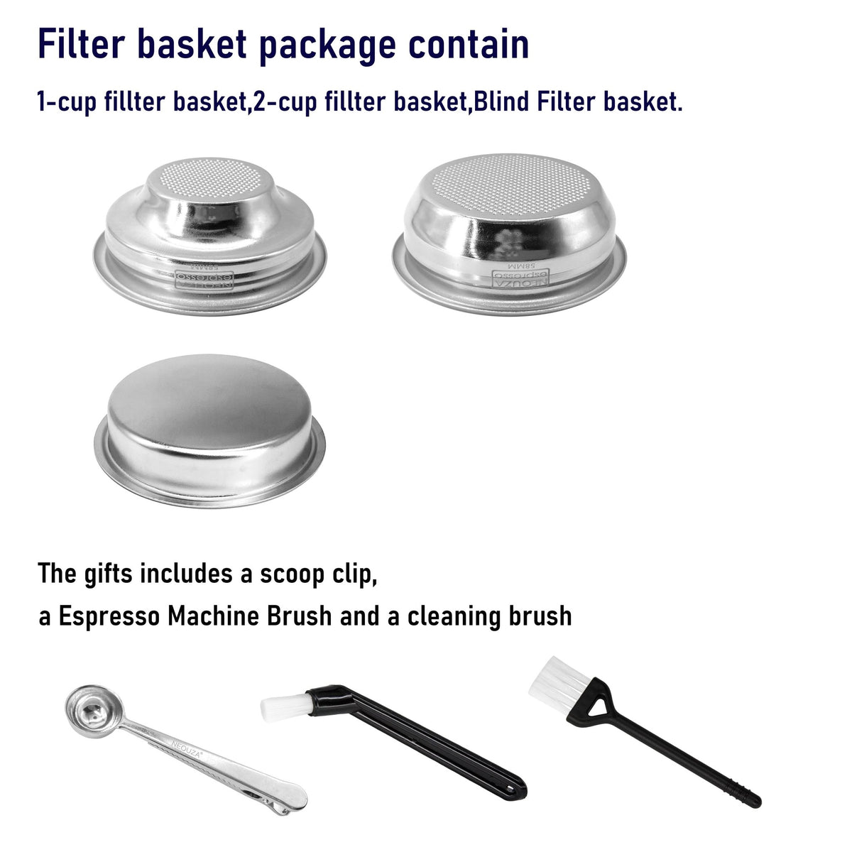 NEOUZA 58mm Stainless Steel Filter Basket 1/2 Cup for Espresso Bottomless Portafilter,compatible with Expobar,Breville 9,Nuova,La marzocco,E61 Rancilio,Gemilai 58mm Coffee Machine - NEOUZA Official Website