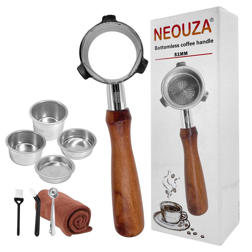 NEOUZA 51mm Espresso Bottomless Portafilter for Delonghi La Specialista EC9155/9335/9355/9665 304 Stainless Steel with Non-Pressurized Filter Basket - NEOUZA Official Website