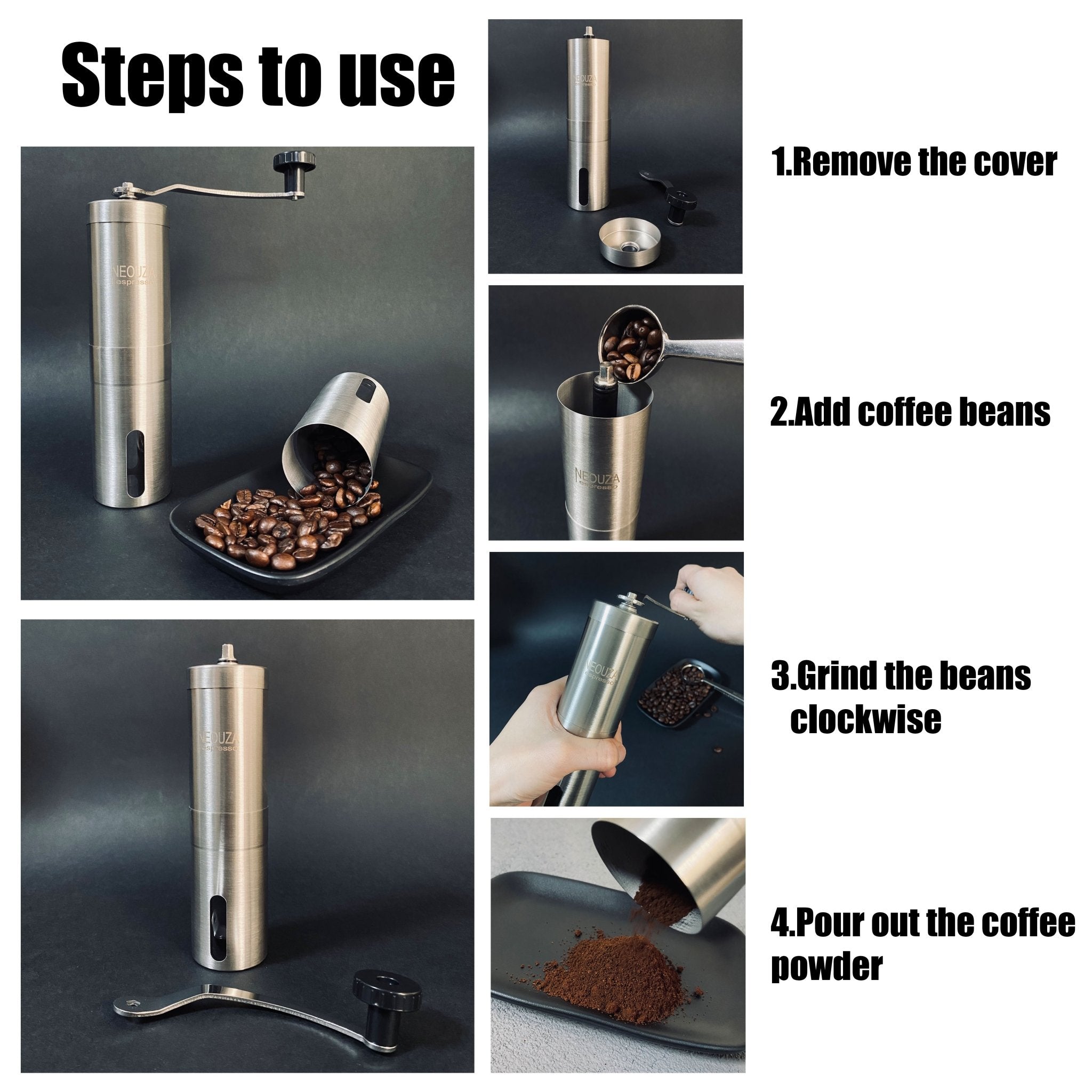 NEOUZA Coffee Grinder,Espresso Bean Manual Portable Conical Burr Mill,Stainless steel - NEOUZA Official Website