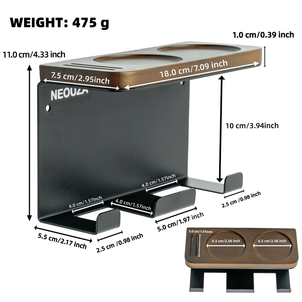 NEOUZA Espresso Accessories Holder Wall Mounted Organizer for Coffee Tamper, Distributor, Portafilter, Puck Screen - Storage Shelf for Home, Bar, Office - Bamboo and Stainless Steel - NEOUZA Official Website