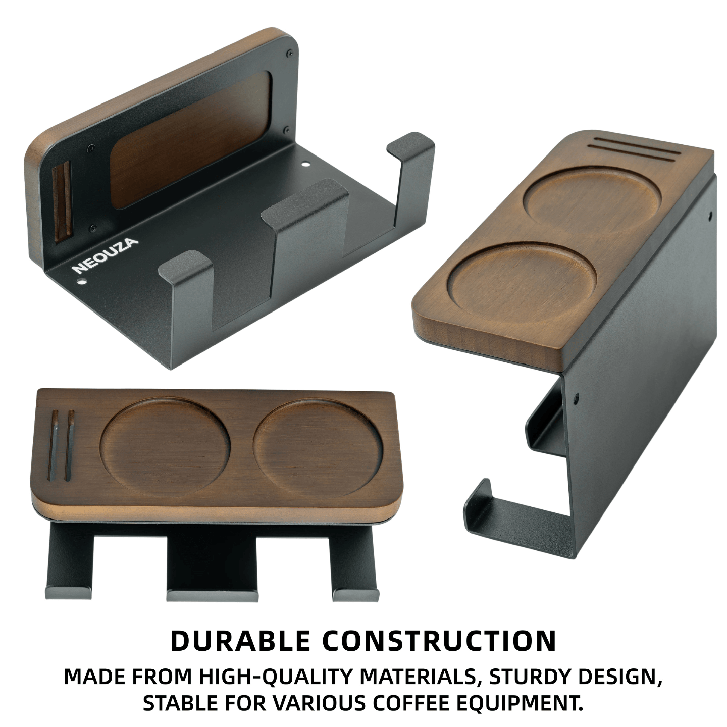 NEOUZA Espresso Accessories Holder Wall Mounted Organizer for Coffee Tamper, Distributor, Portafilter, Puck Screen - Storage Shelf for Home, Bar, Office - Bamboo and Stainless Steel - NEOUZA Official Website