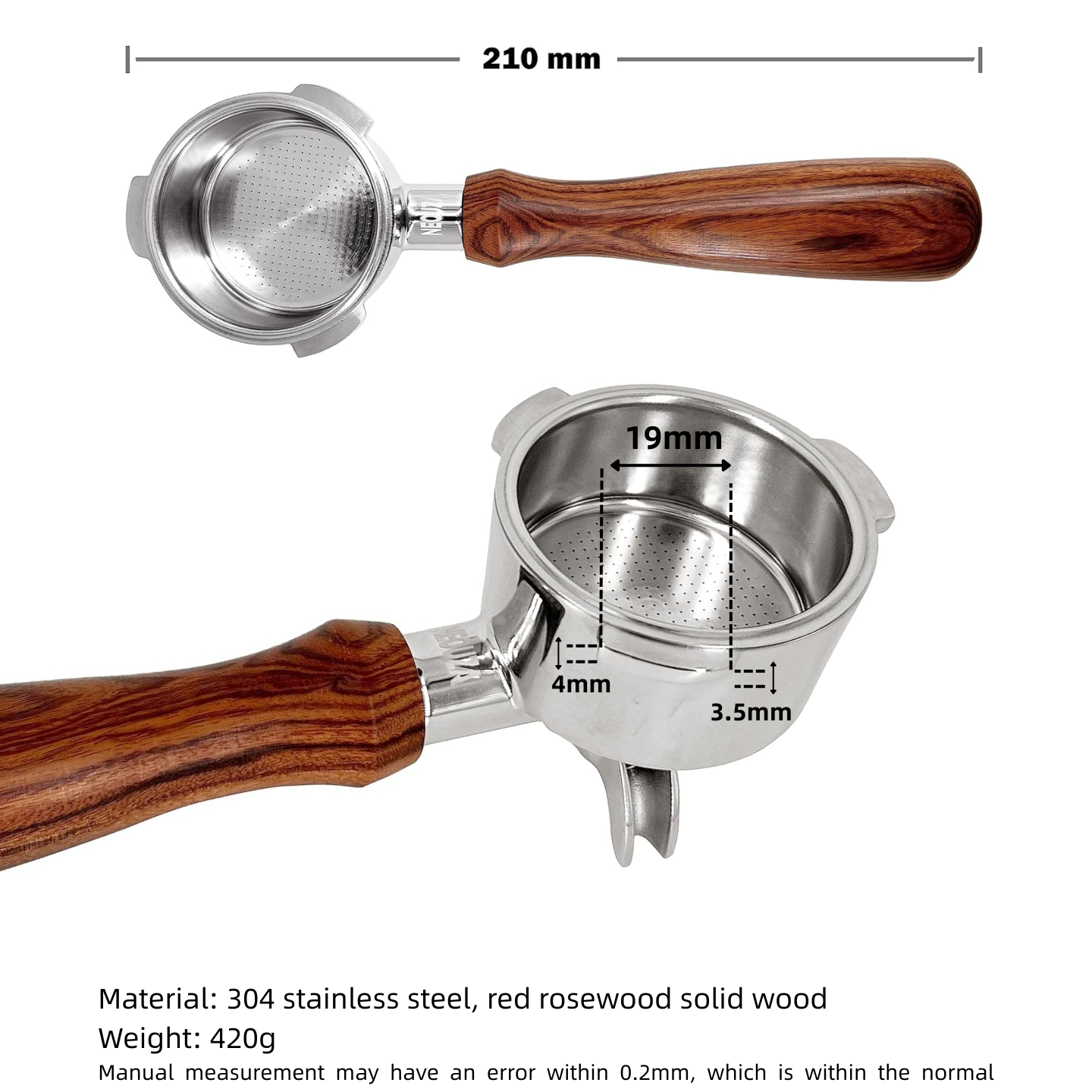 NEOUZA 51mm Portafilter with Two Spouts & Non-Pressurized Basket, Fits Donlim, Duchess, Giselle, Gevi & More, Stainless Steel