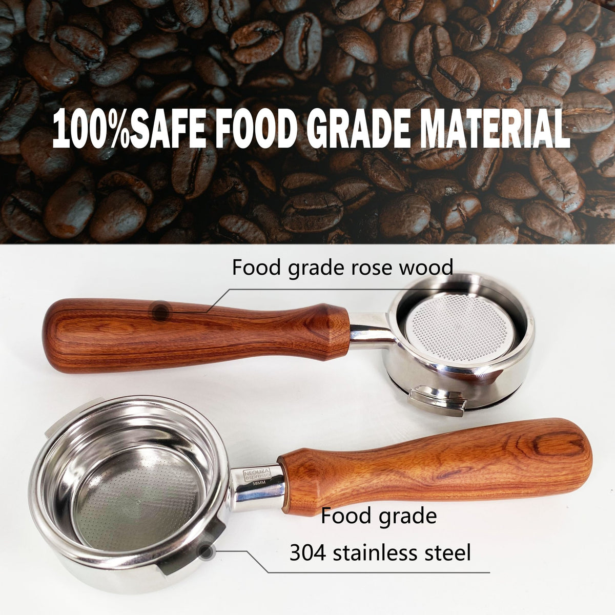 NEOUZA 58mm Bottomless Portafilter for Nuova Espresso Coffee Machine 304 Stainless Steel Two Ears with Filter Basket - NEOUZA Official Website